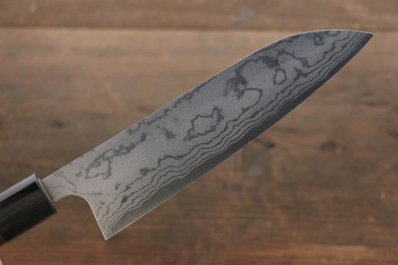 Shungo Ogata White Steel No.2 Damascus Migaki Finished Santoku 180mm Shitan Handle - Seisuke Knife