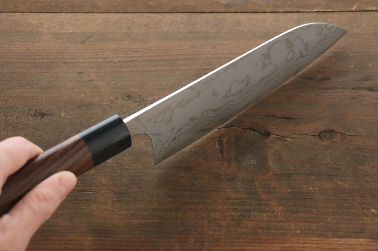 Shungo Ogata White Steel No.2 Damascus Migaki Finished Santoku 180mm Shitan Handle - Seisuke Knife