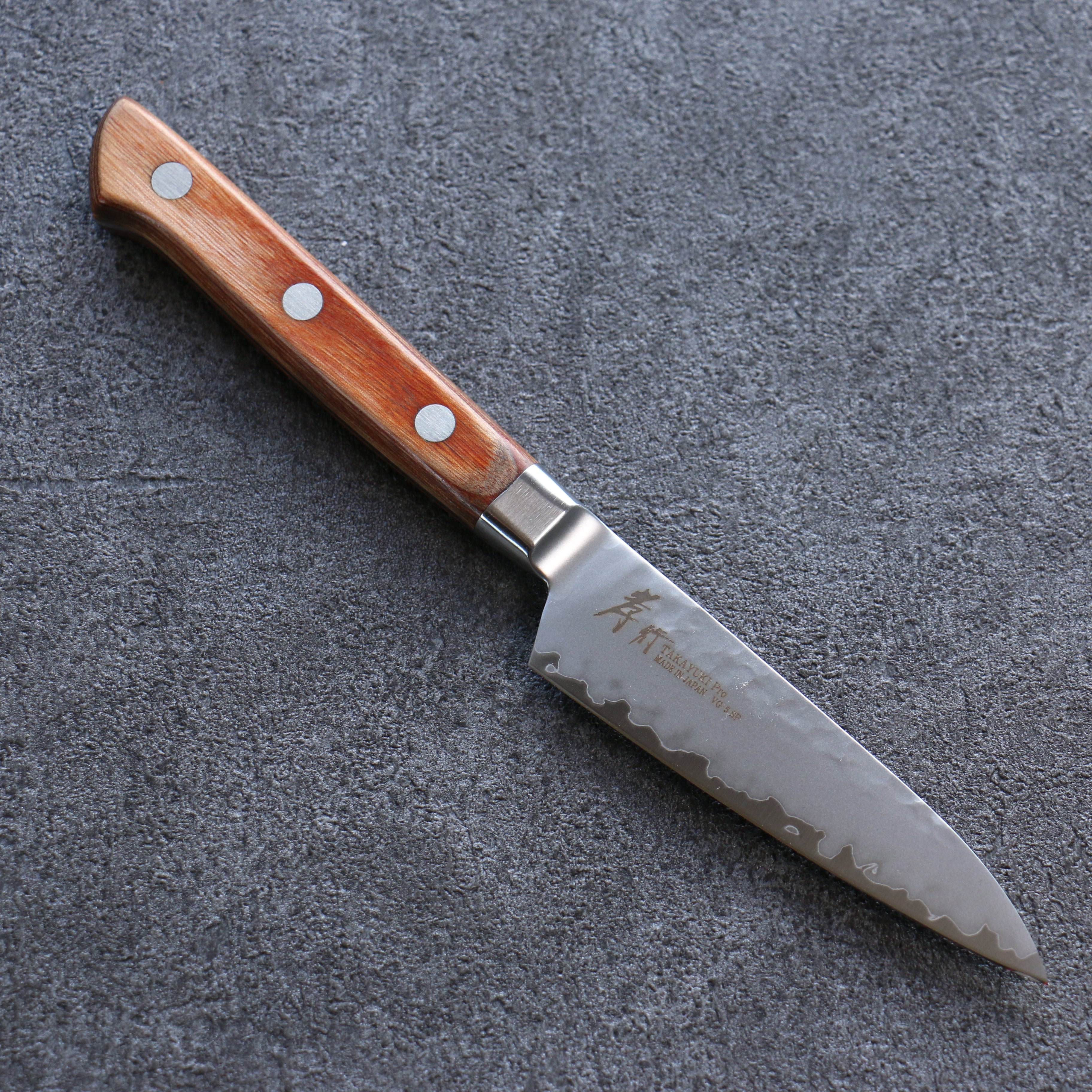 Sakai Takayuki VG5 Hammered Petty-Utility 90mm Brown Pakkawood Handle - Seisuke Knife