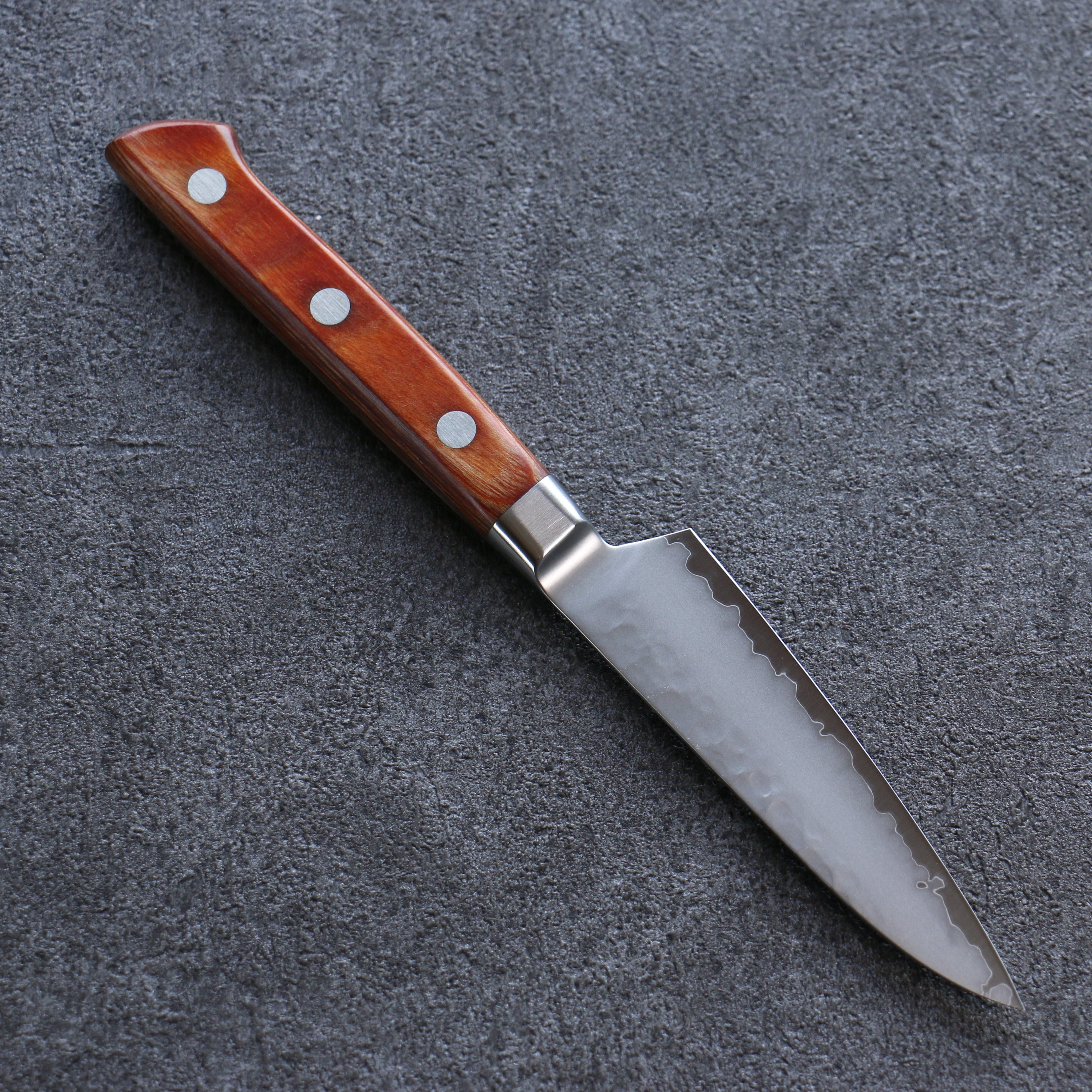 Sakai Takayuki VG5 Hammered Petty-Utility 90mm Brown Pakkawood Handle - Seisuke Knife