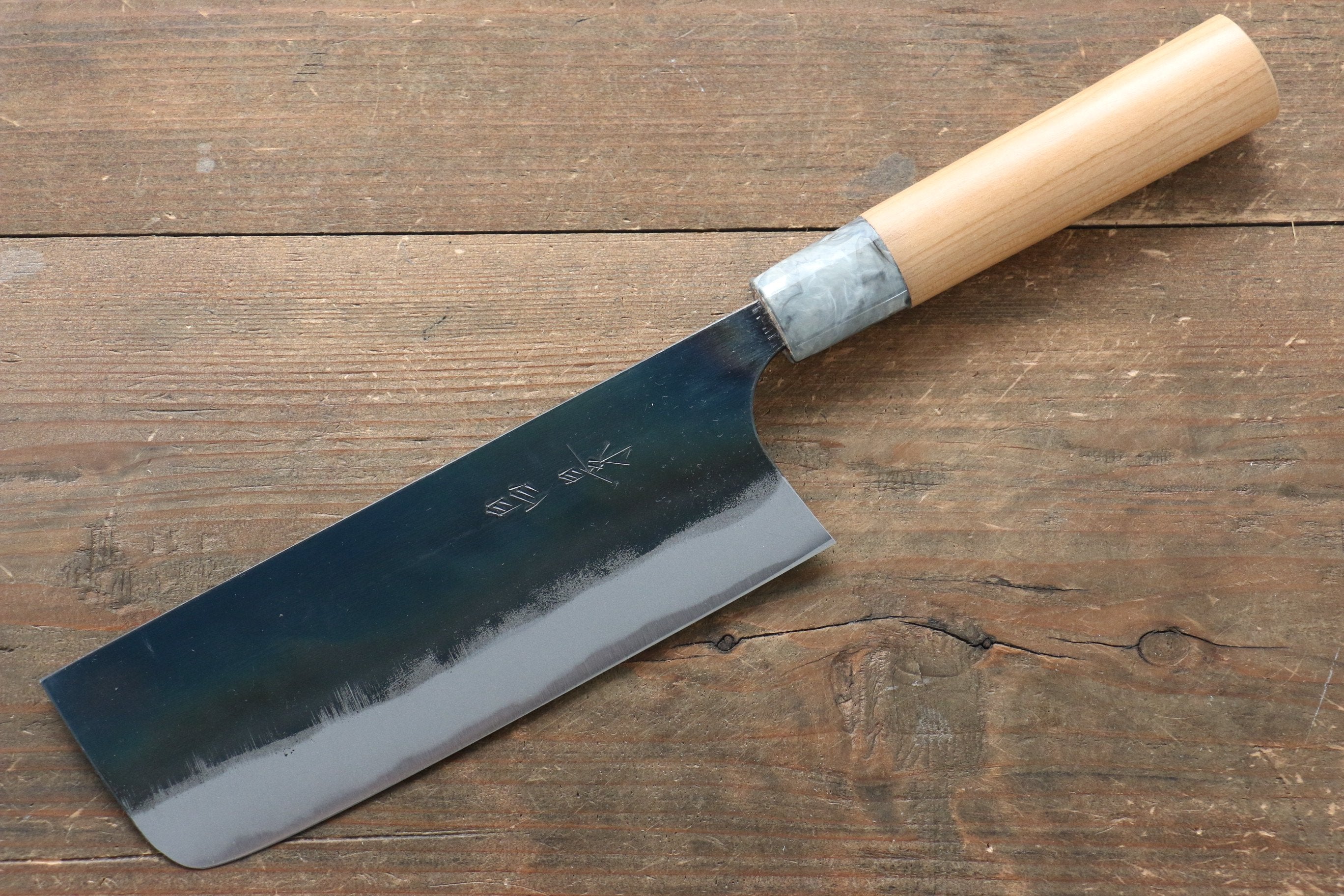 Masakage Mizu Blue Steel No.2 Black Finished Nakiri Knife 170mm with American Cherry Handle - Seisuke Knife