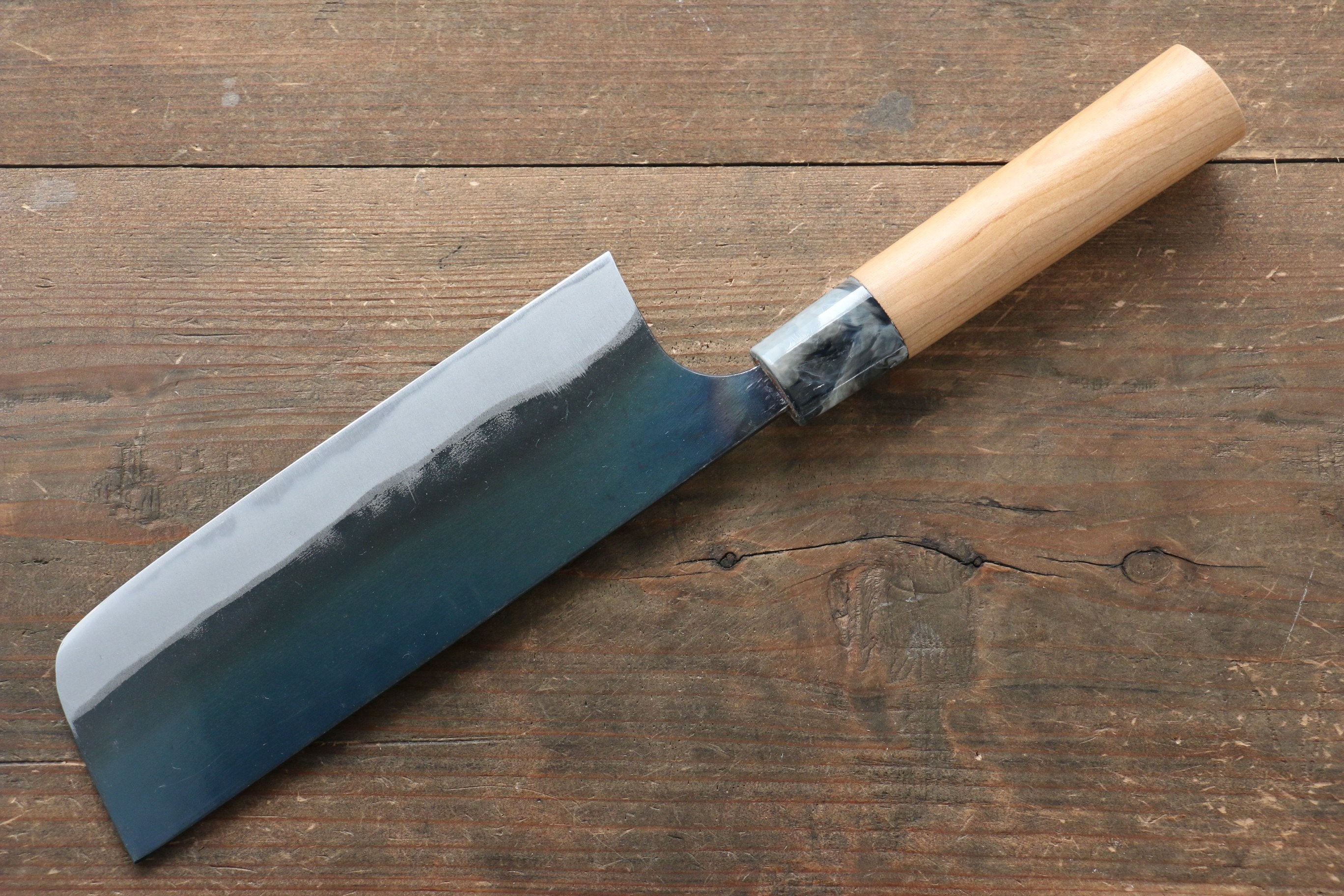 Masakage Mizu Blue Steel No.2 Black Finished Nakiri Knife 170mm with American Cherry Handle - Seisuke Knife