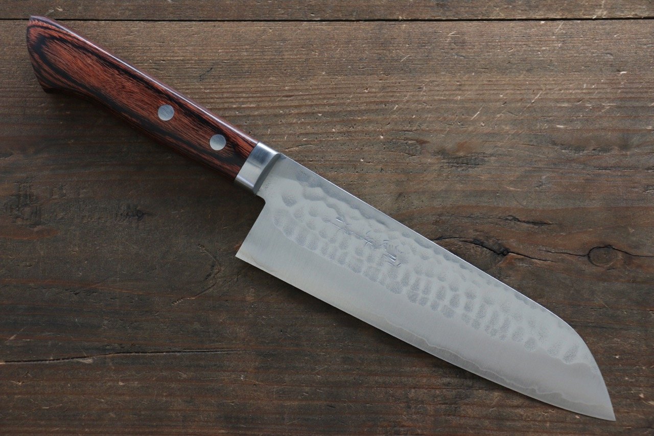 Kunihira Tanzo VG1 Hammered Santoku Japanese Chef Knife 170mm with Mahogany Handle - Seisuke Knife