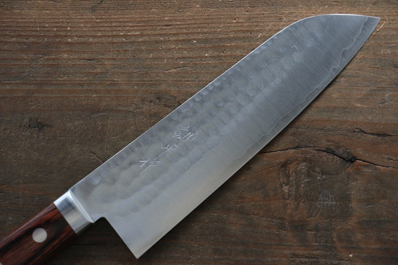 Kunihira Tanzo VG1 Hammered Santoku Japanese Chef Knife 170mm with Mahogany Handle - Seisuke Knife