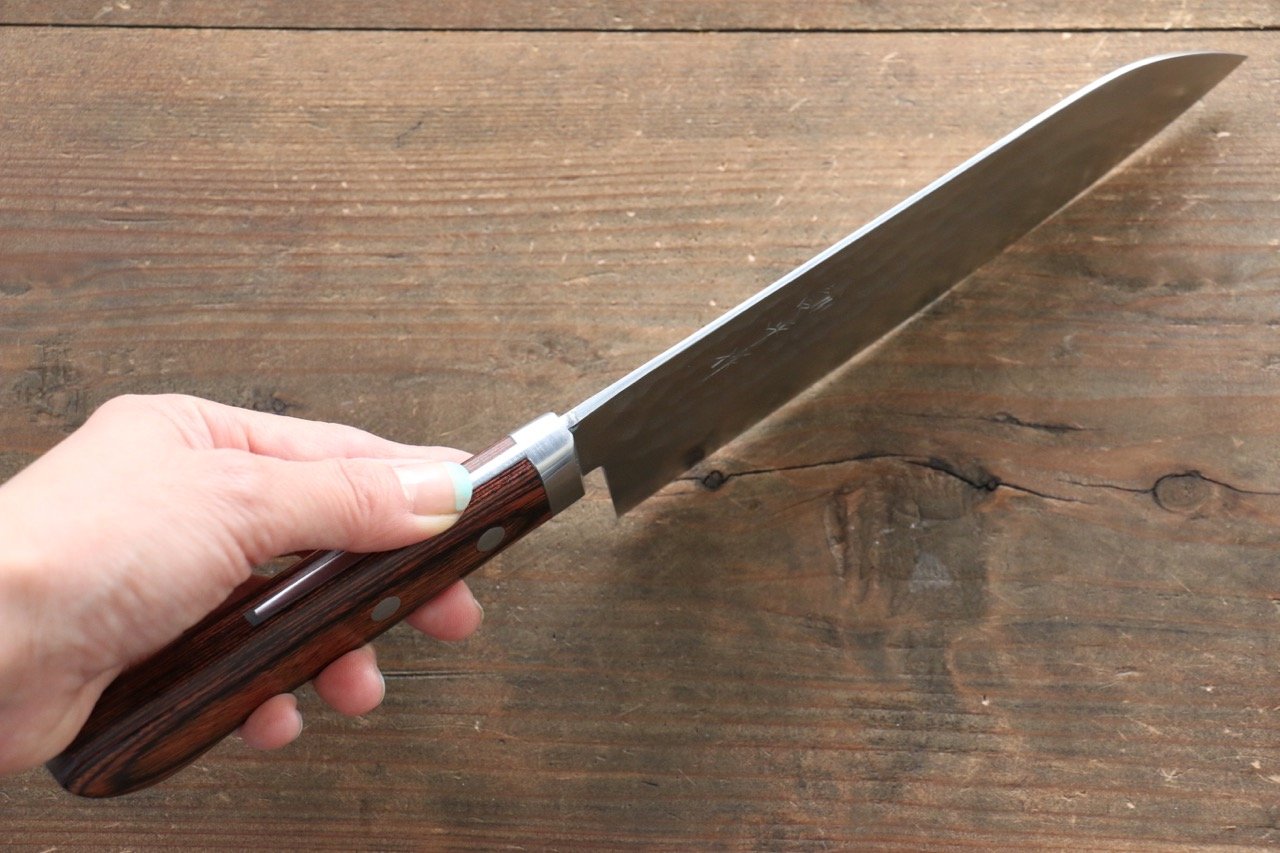 Kunihira Tanzo VG1 Hammered Santoku Japanese Chef Knife 170mm with Mahogany Handle - Seisuke Knife