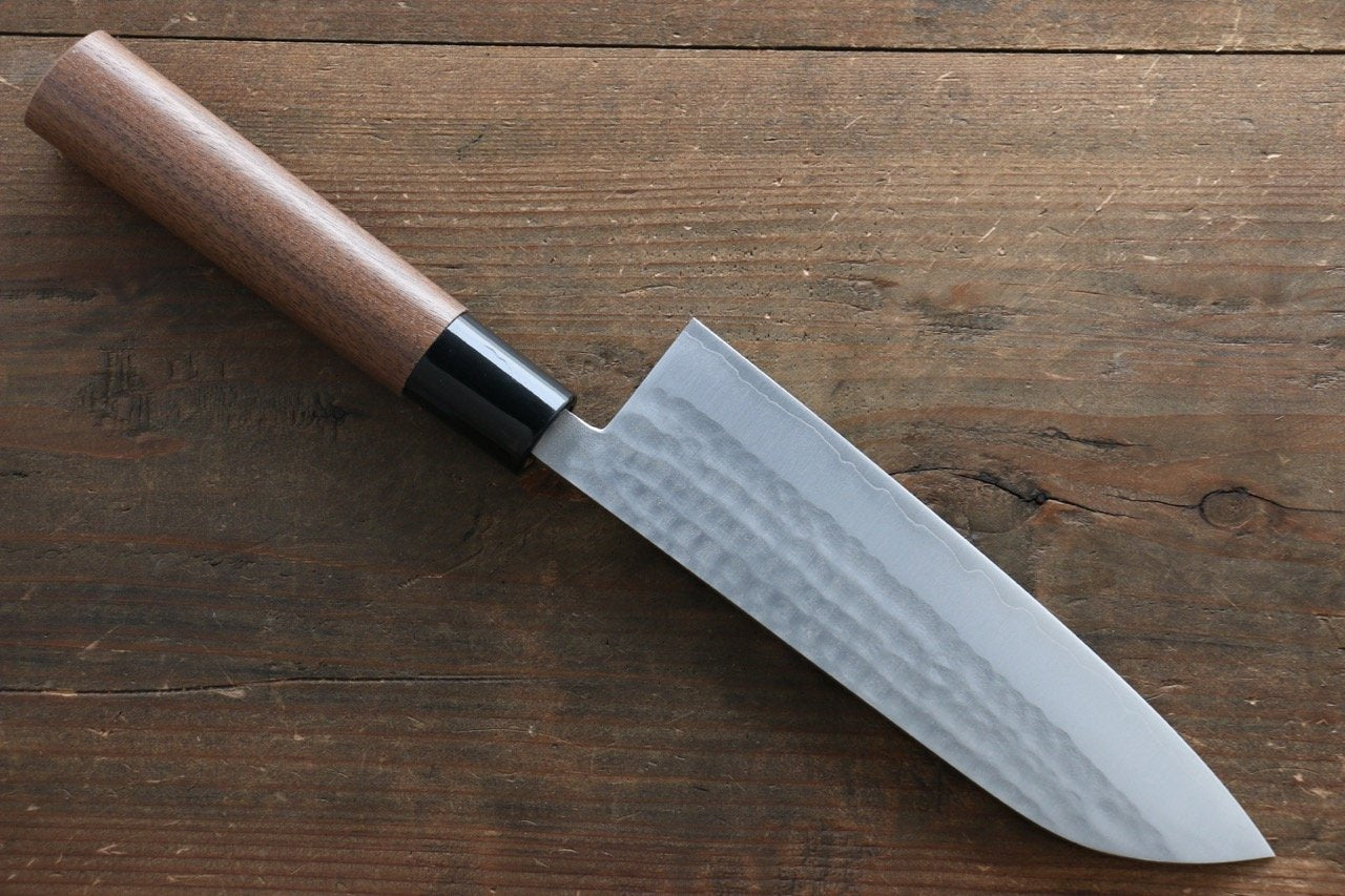 Kunihira Tanzo VG1 Hammered Santoku Japanese Chef Knife 170mm with Walnut Handle - Seisuke Knife