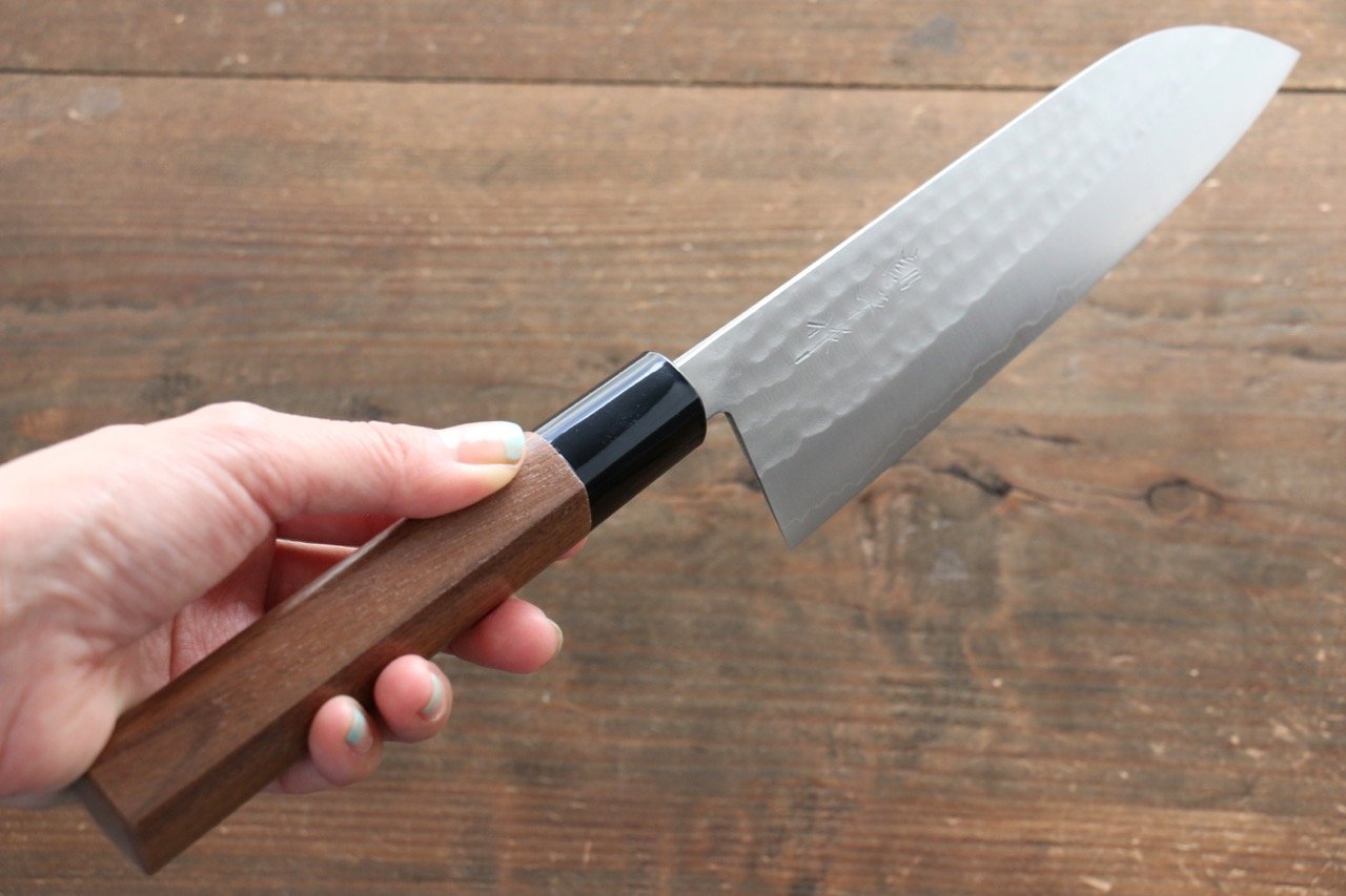 Kunihira Tanzo VG1 Hammered Santoku Japanese Chef Knife 170mm with Walnut Handle - Seisuke Knife