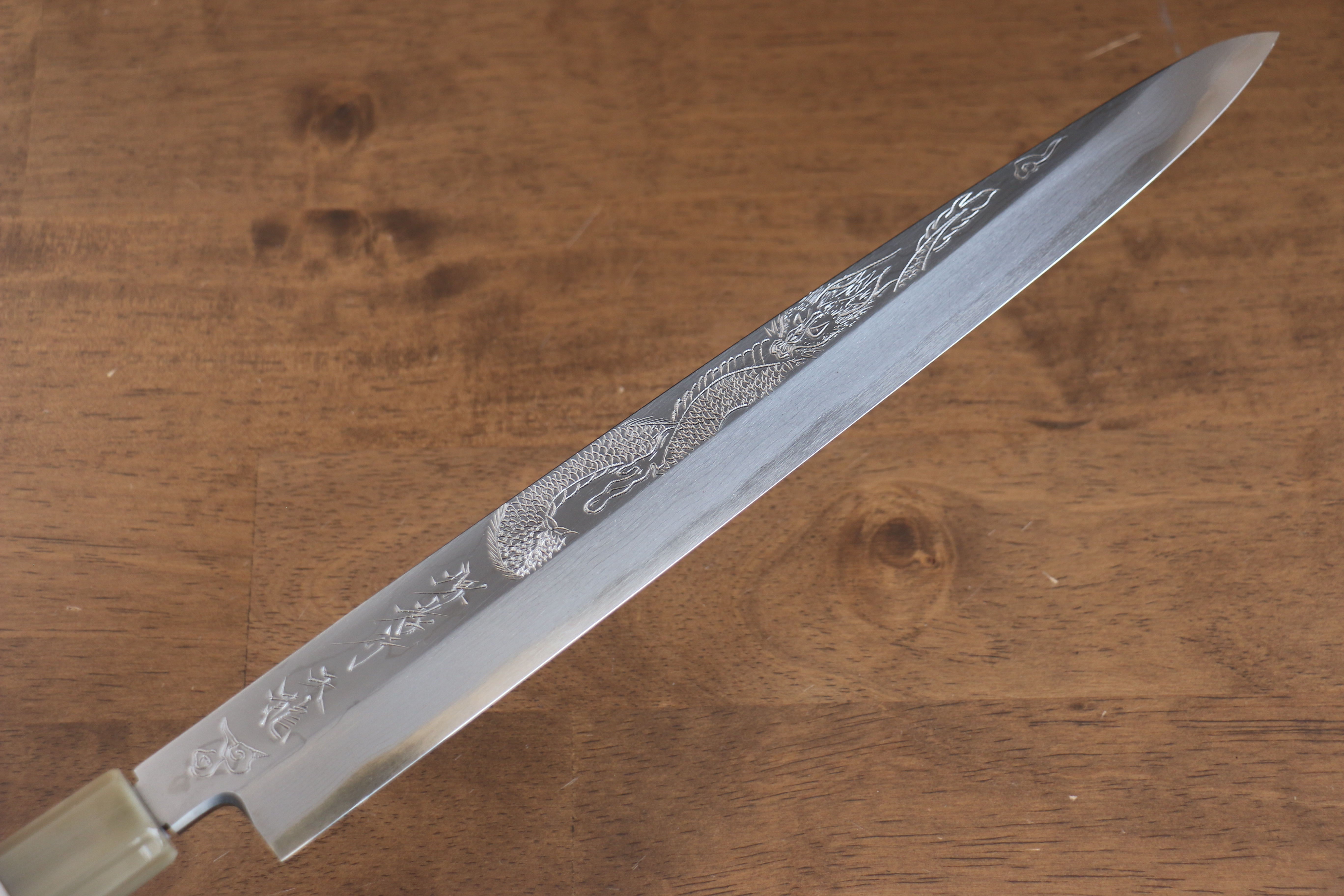 Sakai Takayuki Tenryu Uzushio Blue Steel No.2 Dragon Engraved Yanagiba 300mm Red Ebony Wood Handle with Sheath - Seisuke Knife