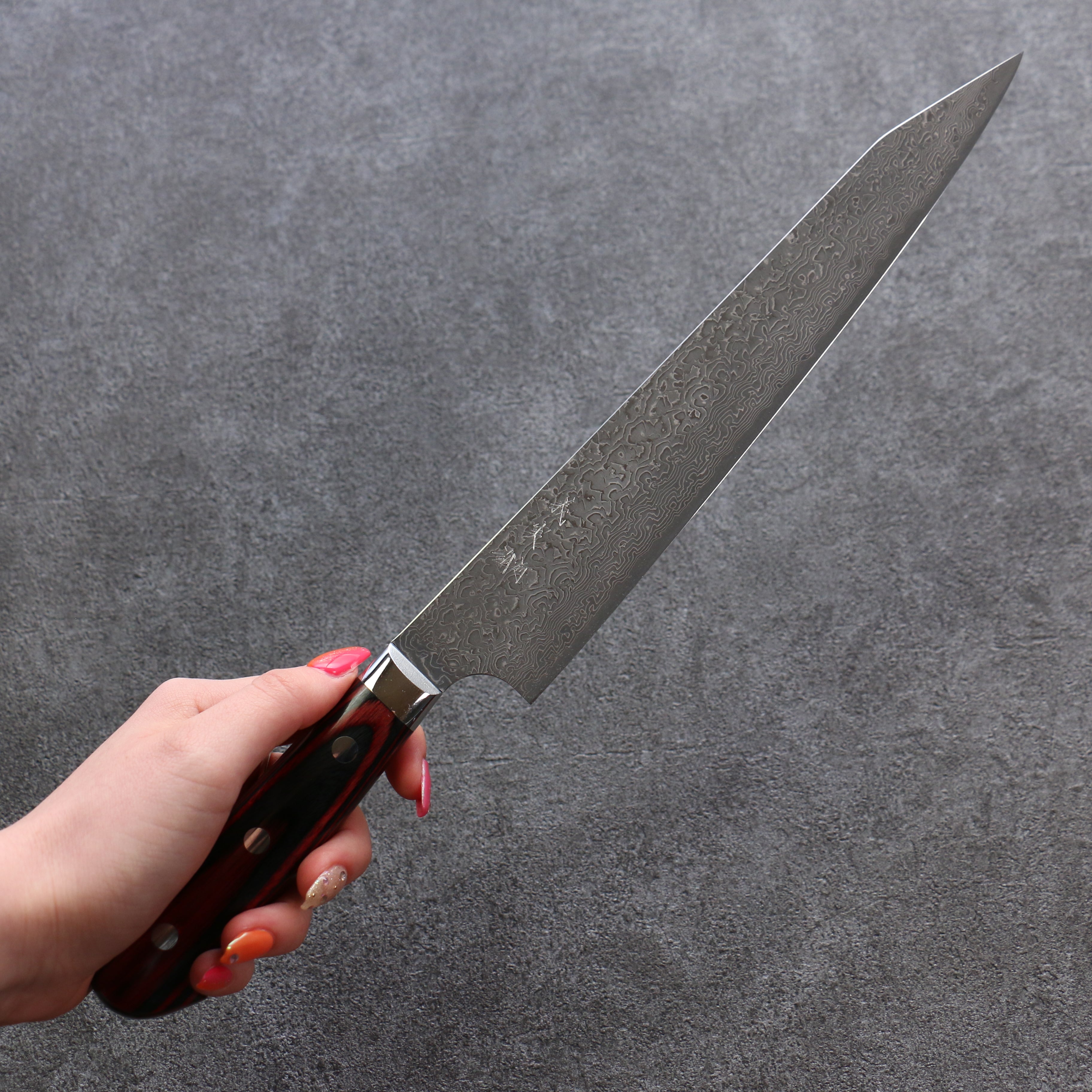 Yoshimi Kato VG10 Damascus Kiritsuke Sujihiki 240mm Black Pakka wood Handle - Seisuke Knife
