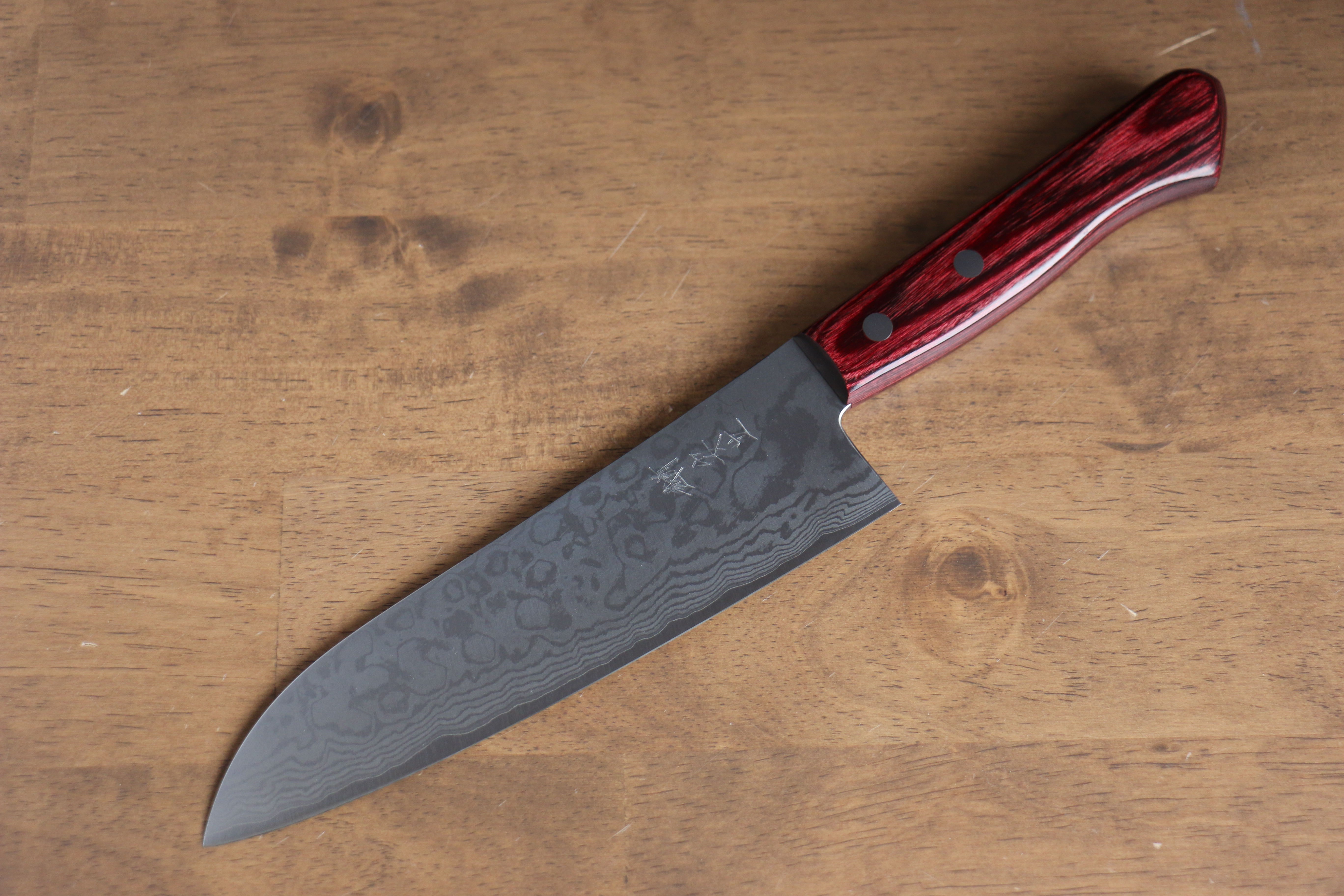 Anryu VG10 Damascus Santoku 170mm Red Pakka wood Handle - Seisuke Knife