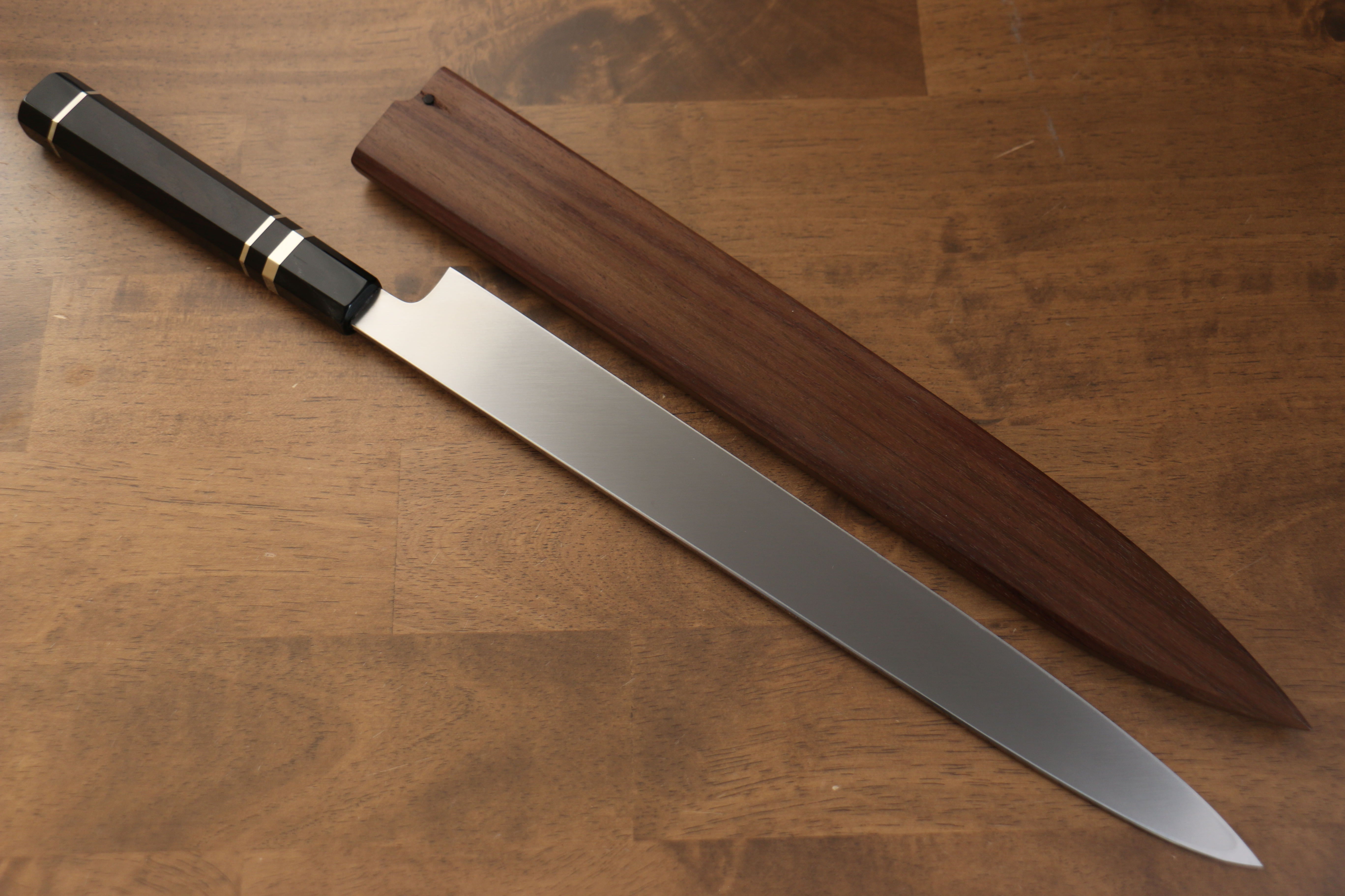 Yu Kurosaki Kurosaki ��� Myojin SG2 Mirrored Finish Yanagiba 330mm Ebony with Double Water Buffalo Ring Handle with Sheath - Seisuke Knife