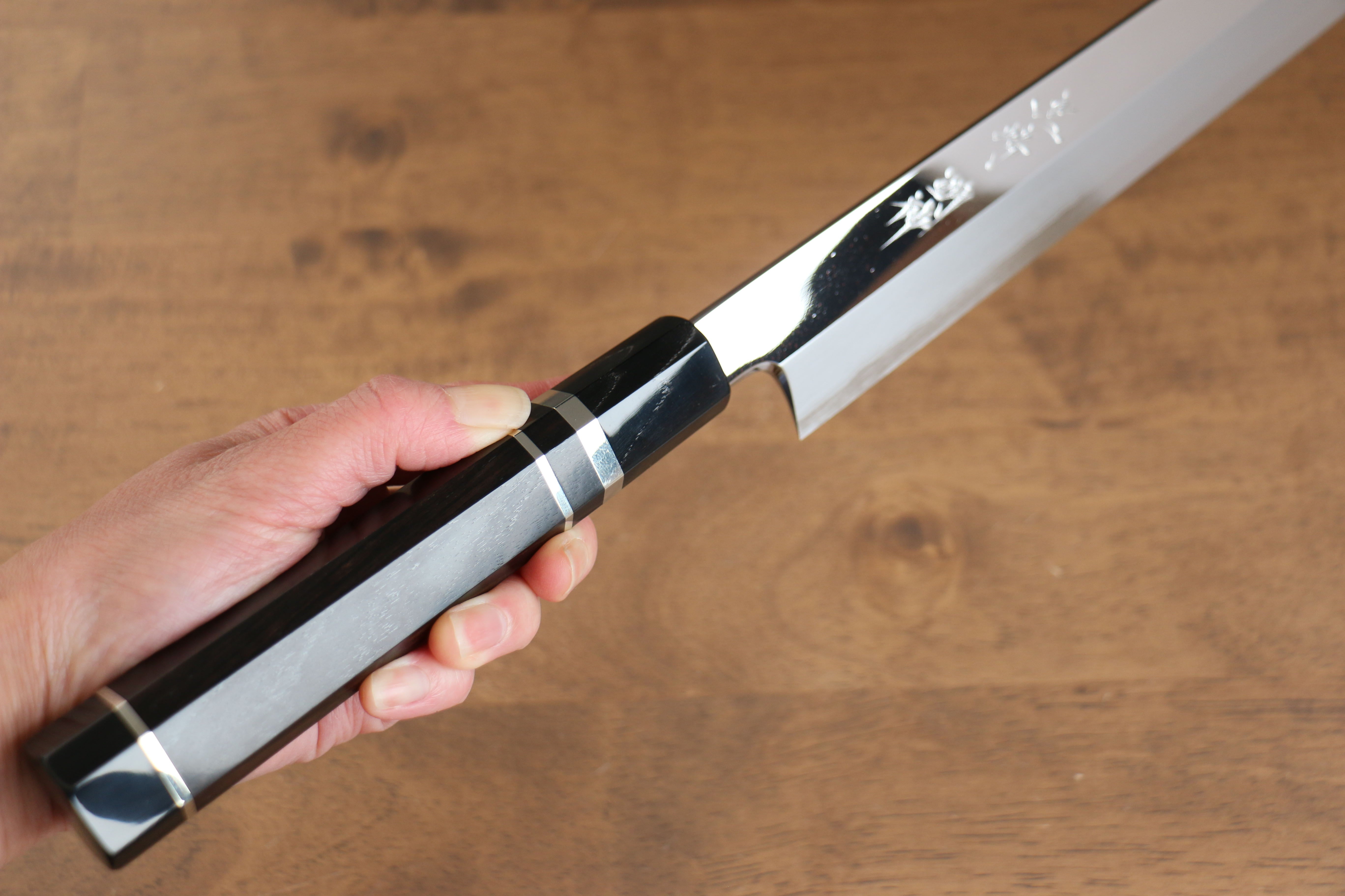 Yu Kurosaki Kurosaki ��� Myojin SG2 Mirrored Finish Yanagiba 330mm Ebony with Double Water Buffalo Ring Handle with Sheath - Seisuke Knife