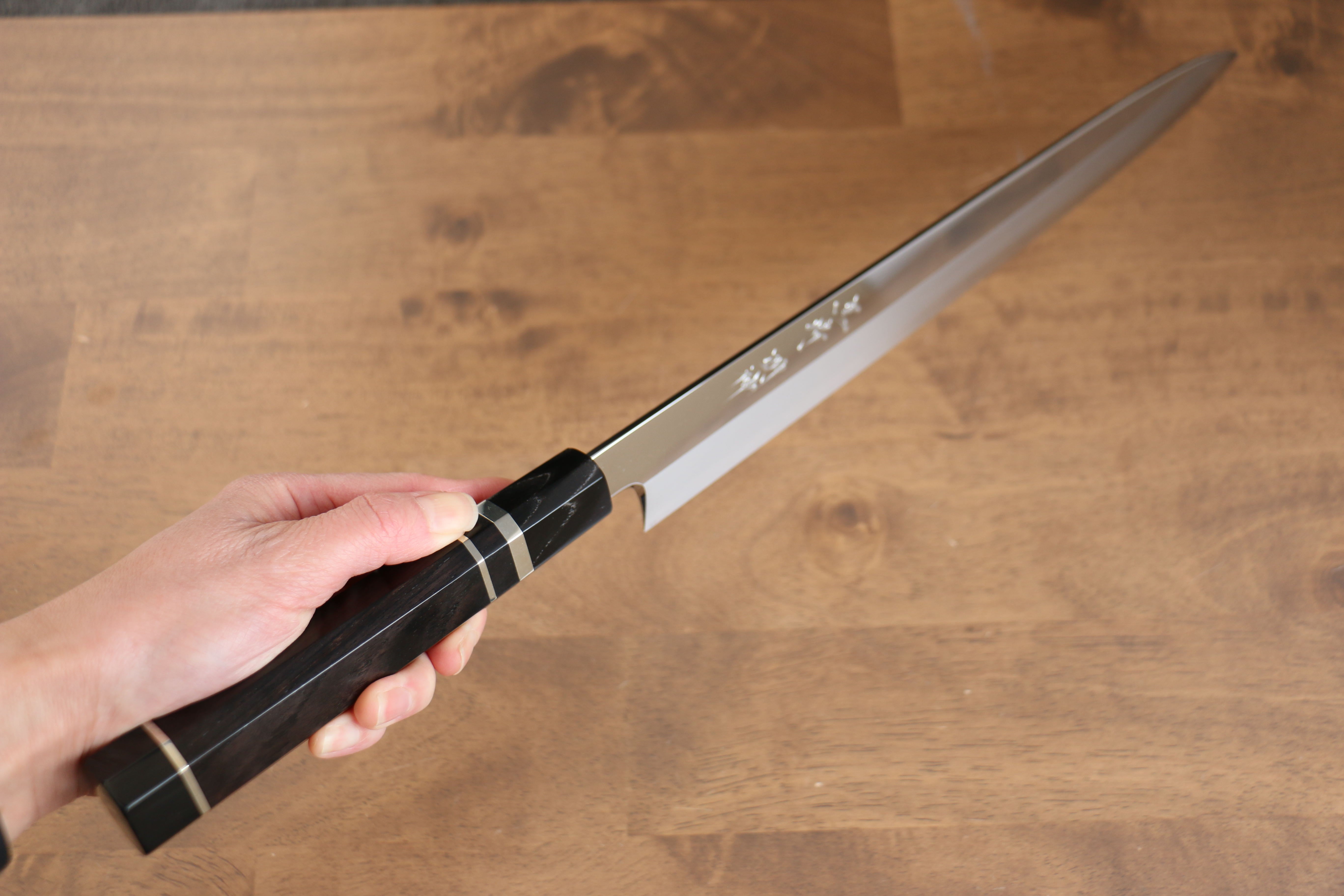 Yu Kurosaki Kurosaki ��� Myojin SG2 Mirrored Finish Yanagiba 330mm Ebony with Double Water Buffalo Ring Handle with Sheath - Seisuke Knife