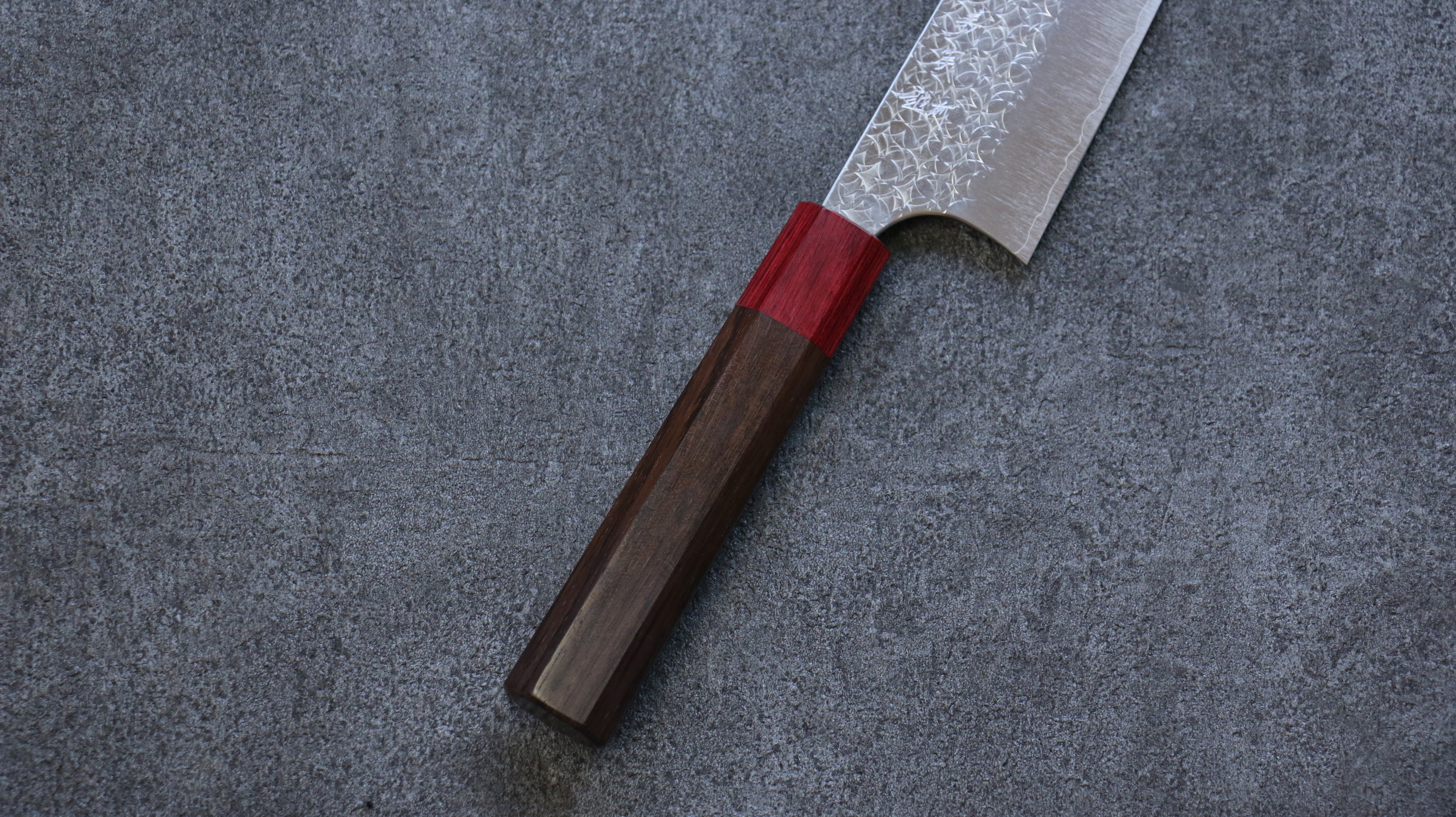 Yoshimi Kato Minamo SG2 Hammered Gyuto 210mm Shitan (ferrule: Red Pakka wood) Handle - Seisuke Knife