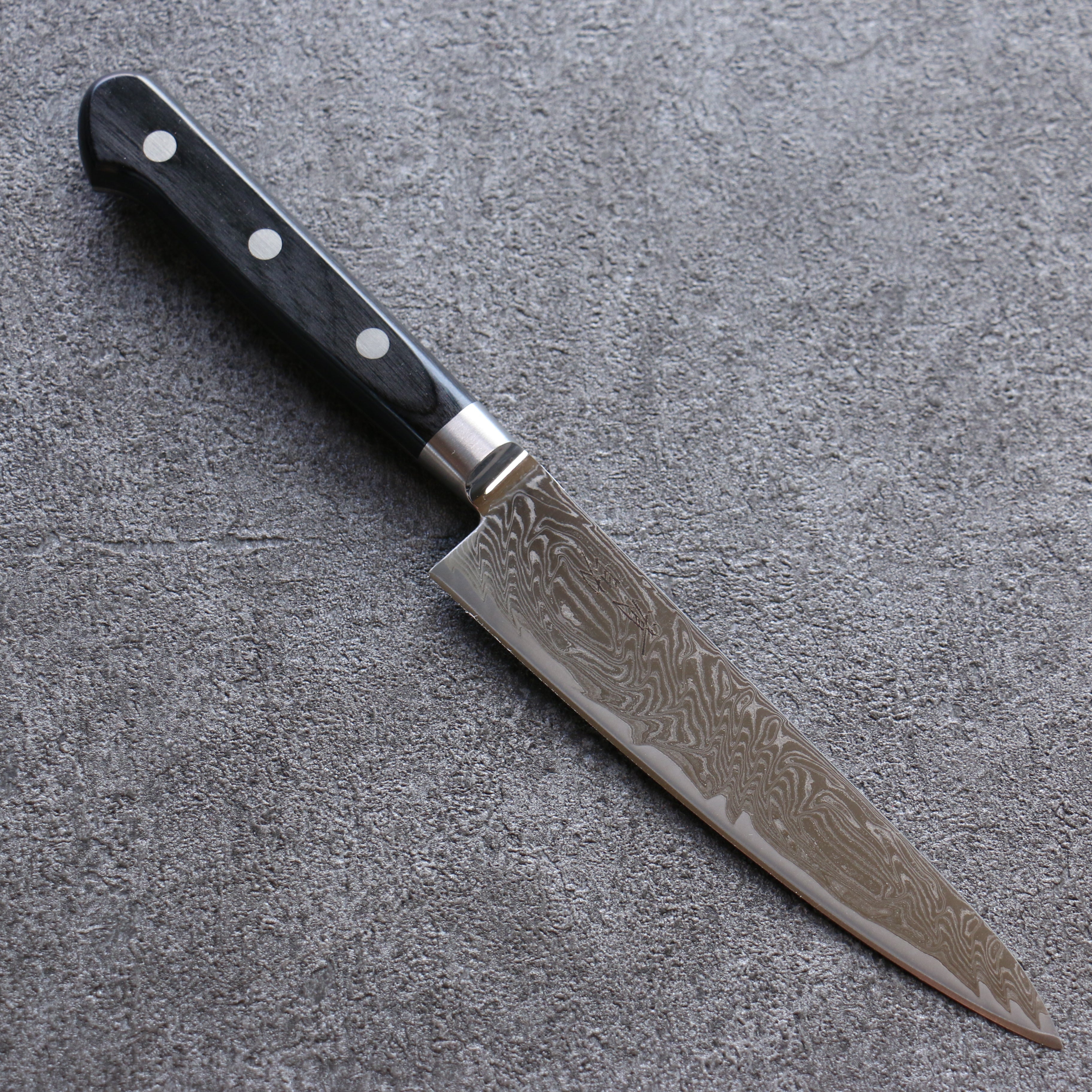 Seisuke Nami AUS10 Migaki Damascus Petty-Utility 135mm Black Pakkawood Handle - Seisuke Knife