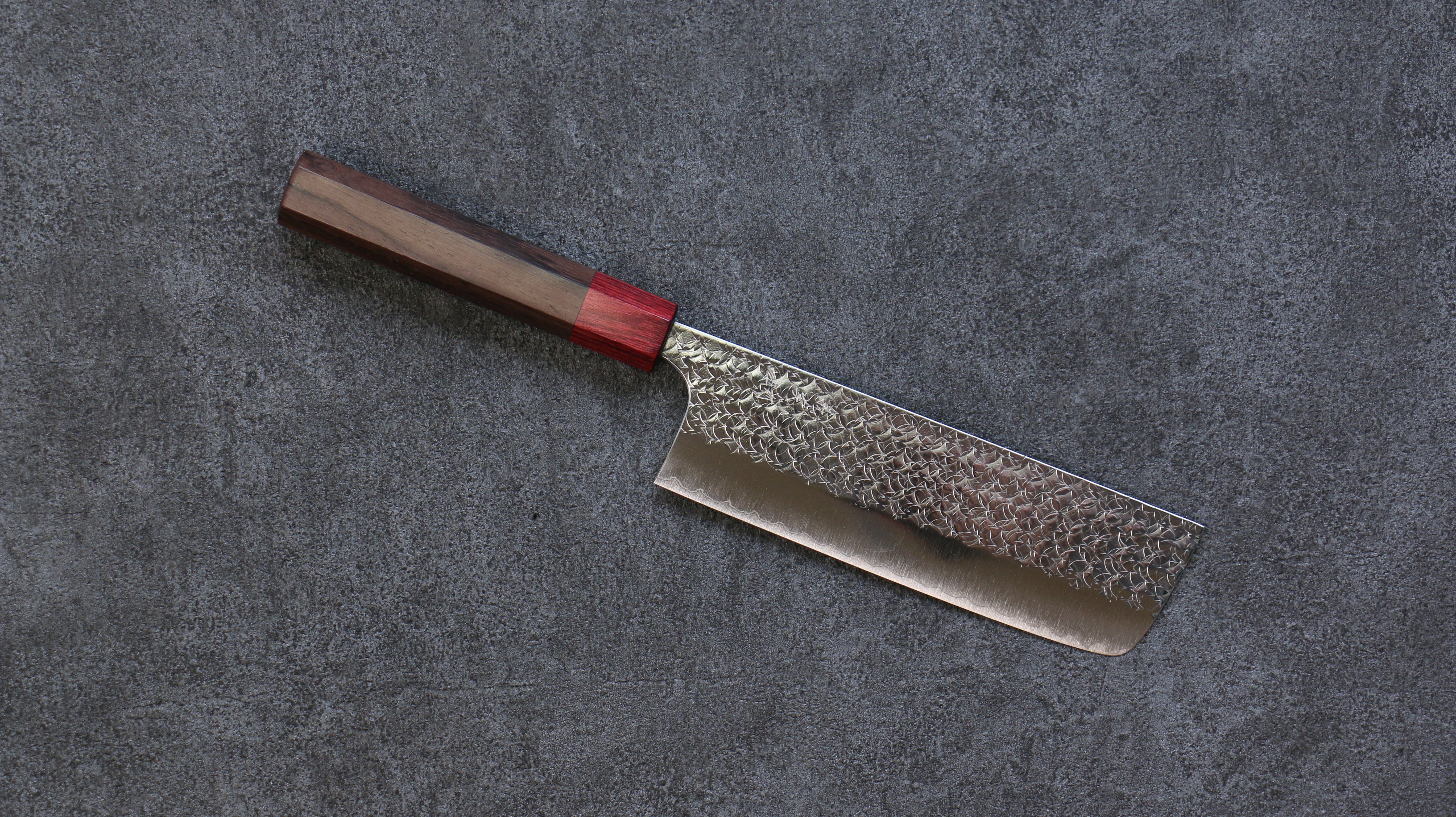 Yoshimi Kato Minamo SG2 Hammered Nakiri 165mm Shitan (ferrule: Red Pakka wood) Handle - Seisuke Knife