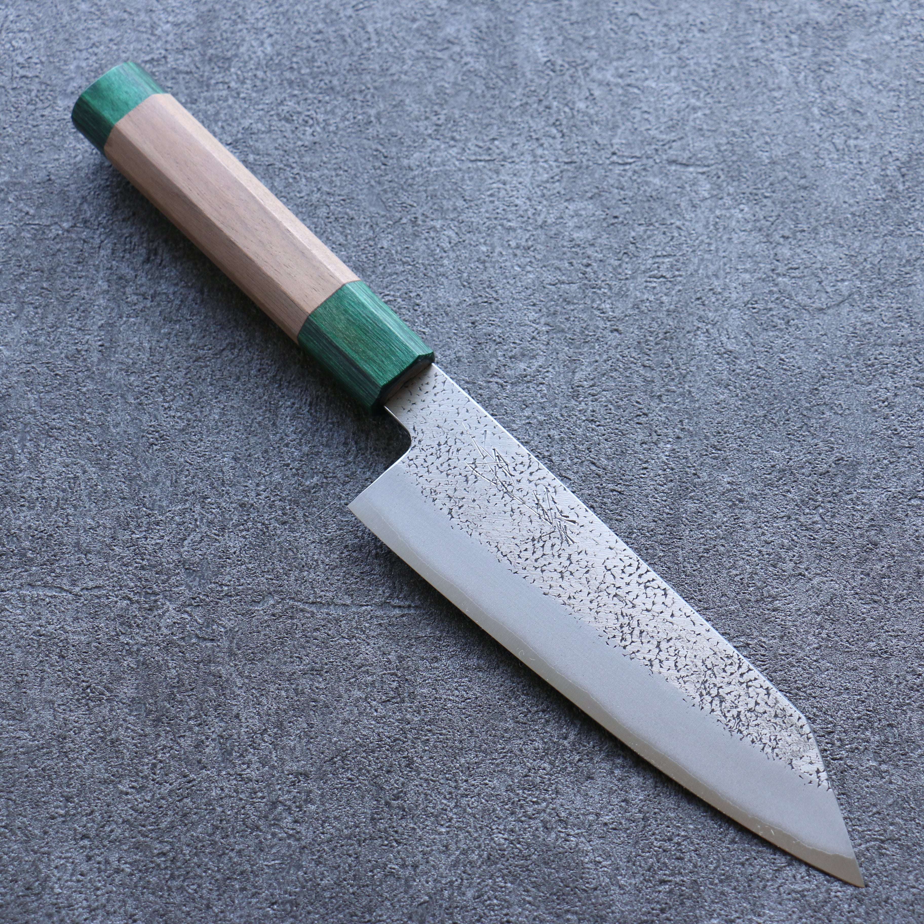Seisuke Blue Super Hammered Bunka 165mm Walnut (With Double Green Pakka wood) Handle - Seisuke Knife