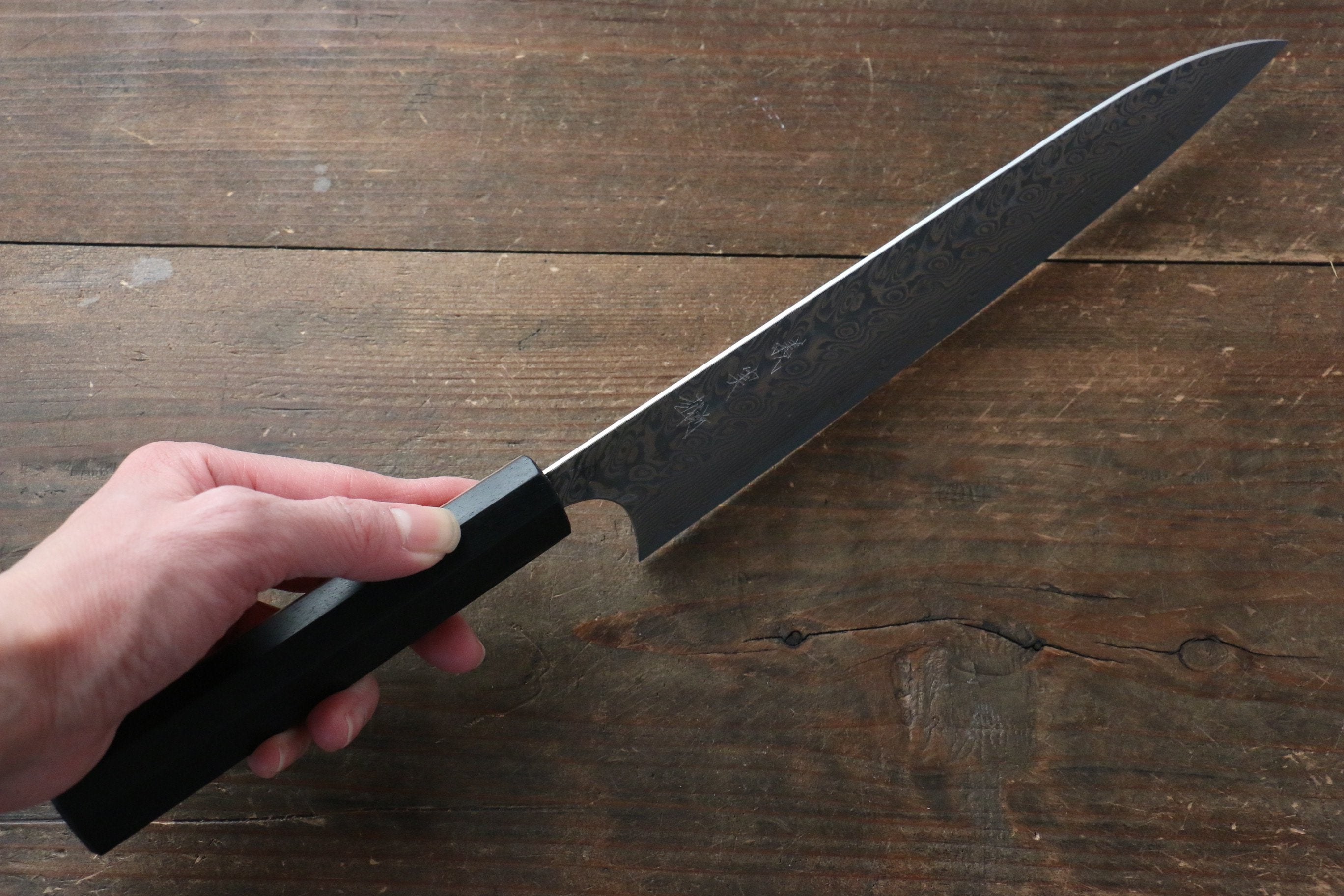 Yoshimi Kato SG2 Damascus Gyuto 210mm with Black Persimmon Handle A - Seisuke Knife