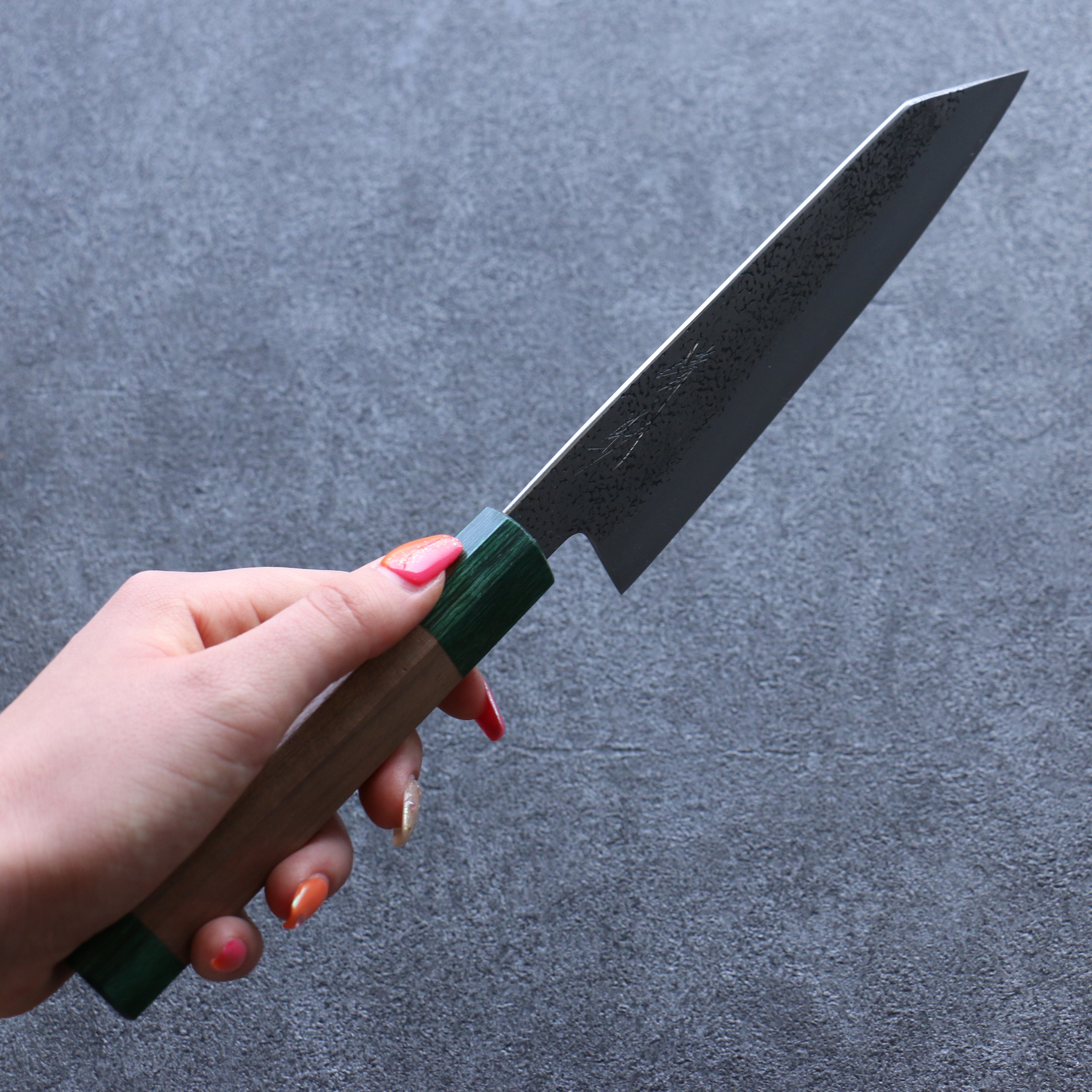 Seisuke Blue Super Hammered Bunka 165mm Walnut (With Double Green Pakka wood) Handle - Seisuke Knife
