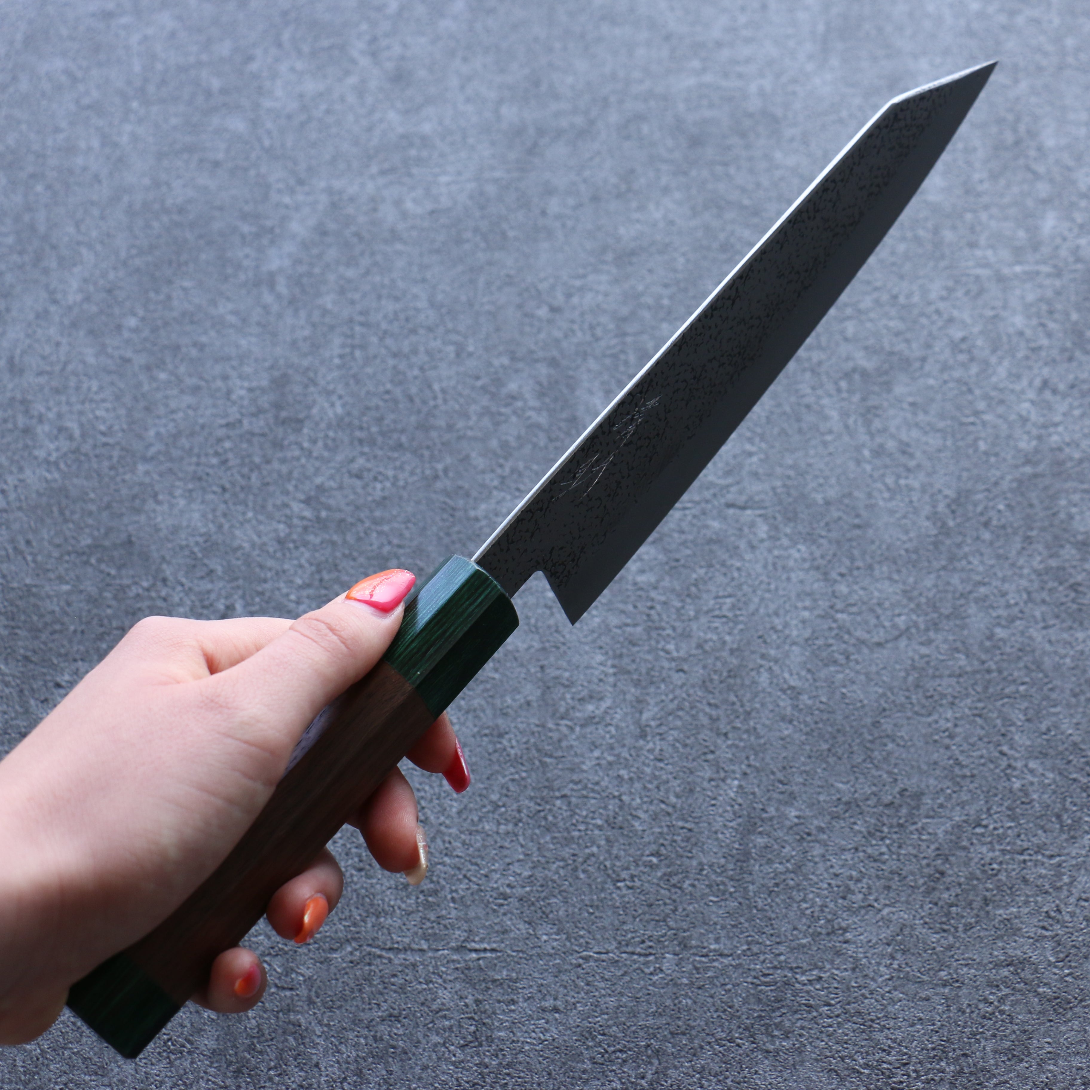 Seisuke Blue Super Hammered Bunka 185mm Walnut (With Double Green Pakka wood) Handle - Seisuke Knife