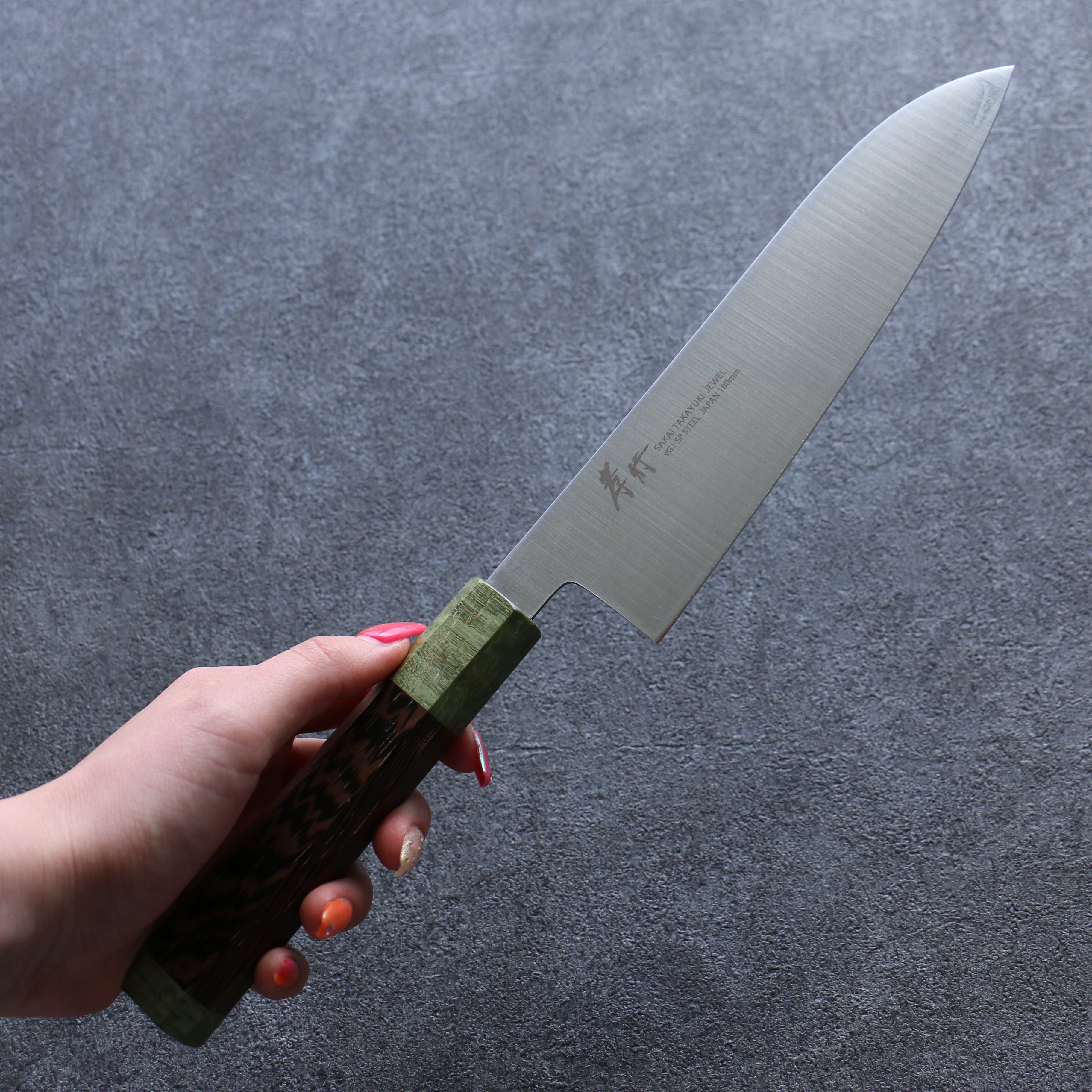Sakai Takayuki JEWEL Emerald VG1 Santoku 180mm Wenge (Double Green Ring) Handle - Seisuke Knife