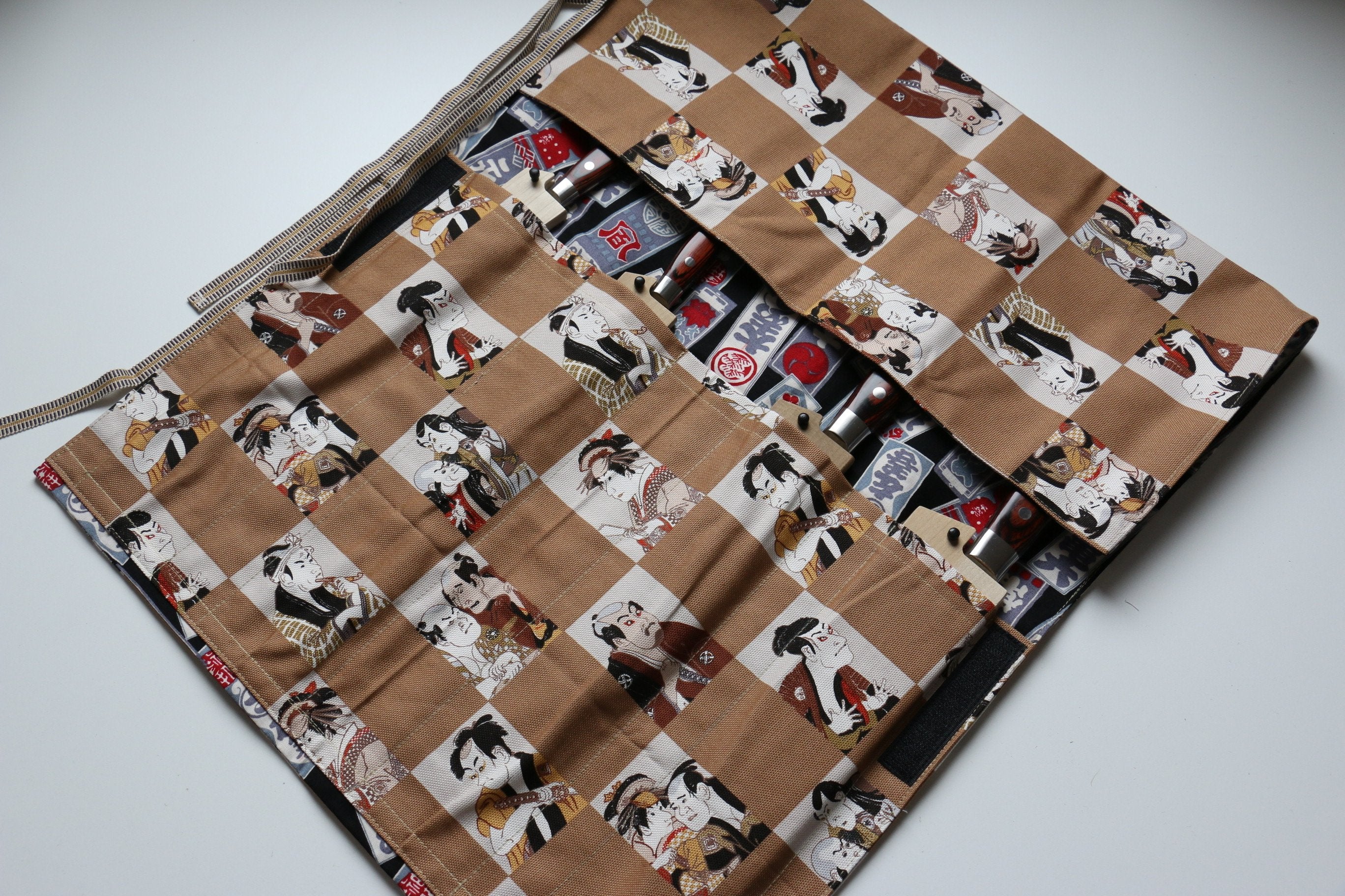 Japanese Style Knife Roll - Chakabuki Ura Aofuda (4 Pockets) - Seisuke Knife