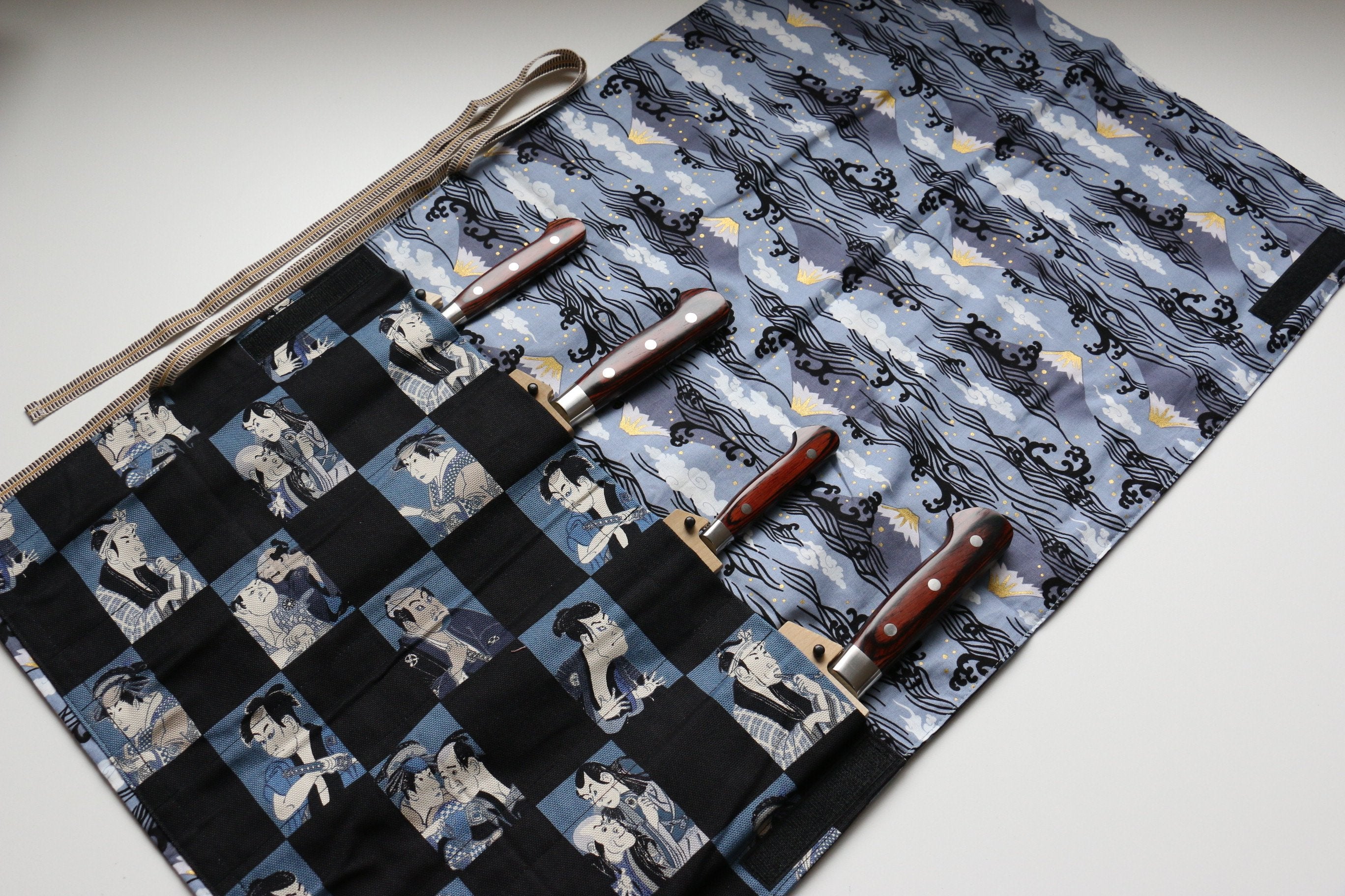 Japanese Style Knife Roll Aokabuki-Ura-Fuji 4 Pockets - Seisuke Knife
