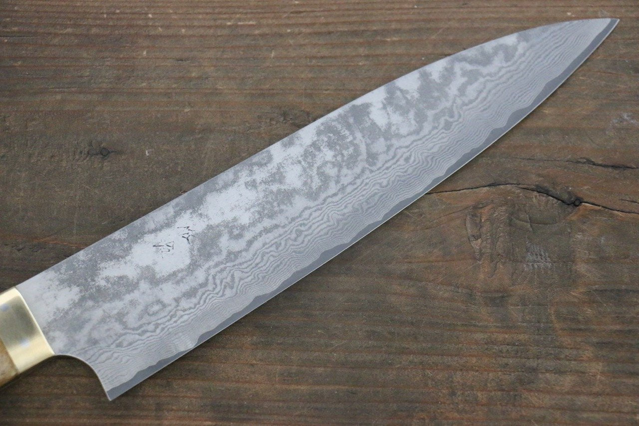 Takeshi Saji VG10 Black Damascus Gyuto 210mm Brown Deer Horn Handle - Seisuke Knife