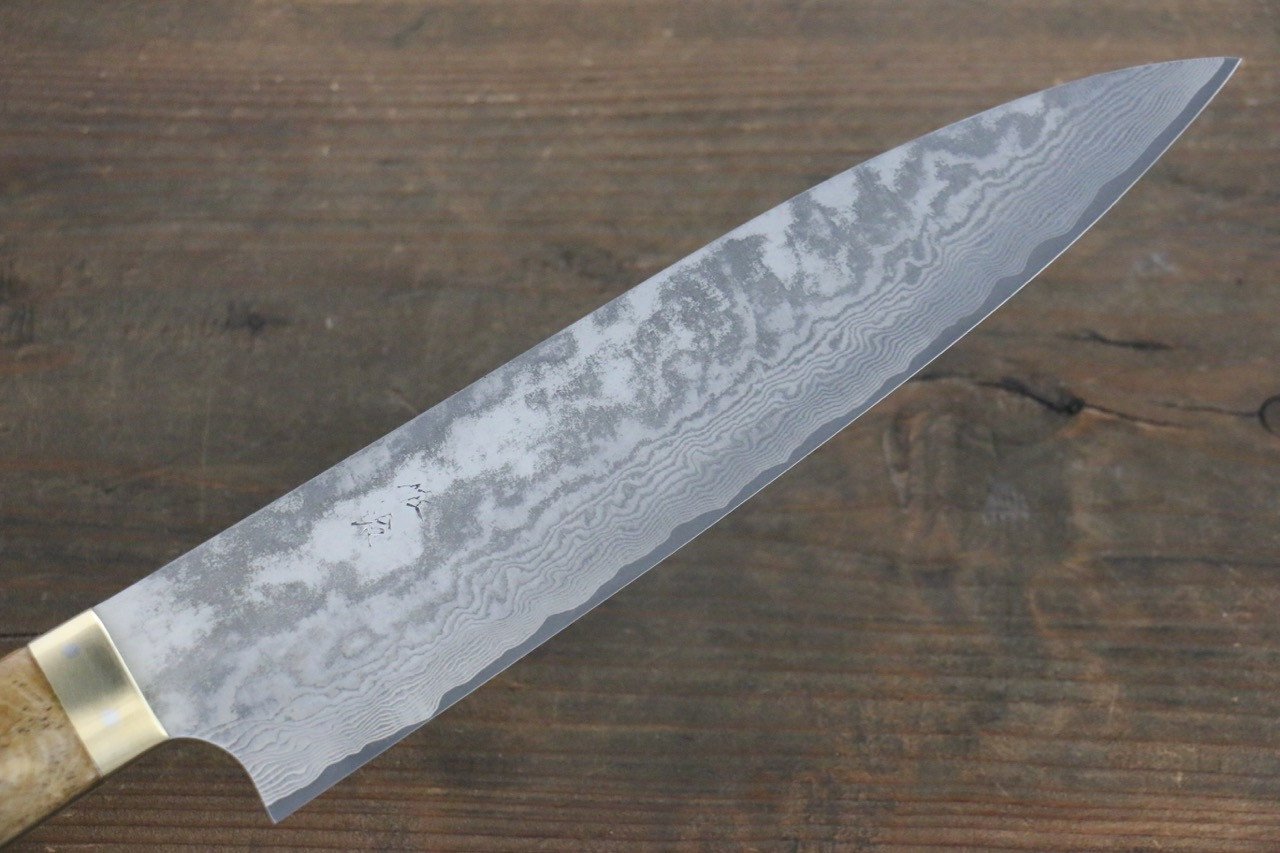 Takeshi Saji VG10 Black Damascus Gyuto 210mm Brown Deer Horn Handle - Seisuke Knife