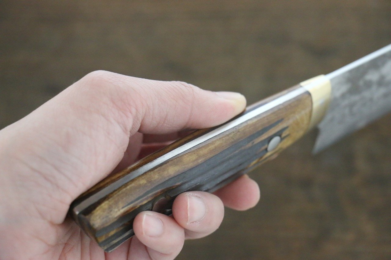 Takeshi Saji VG10 Black Damascus Gyuto 210mm Brown Deer Horn Handle - Seisuke Knife
