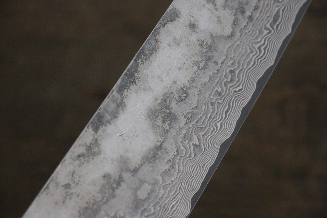 Takeshi Saji VG10 Black Damascus Gyuto 210mm Brown Deer Horn Handle - Seisuke Knife