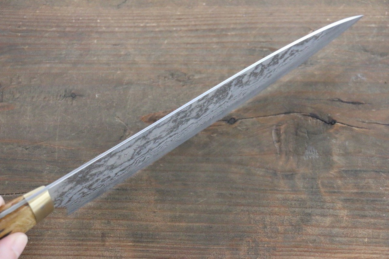 Takeshi Saji VG10 Black Damascus Gyuto 210mm Brown Deer Horn Handle - Seisuke Knife