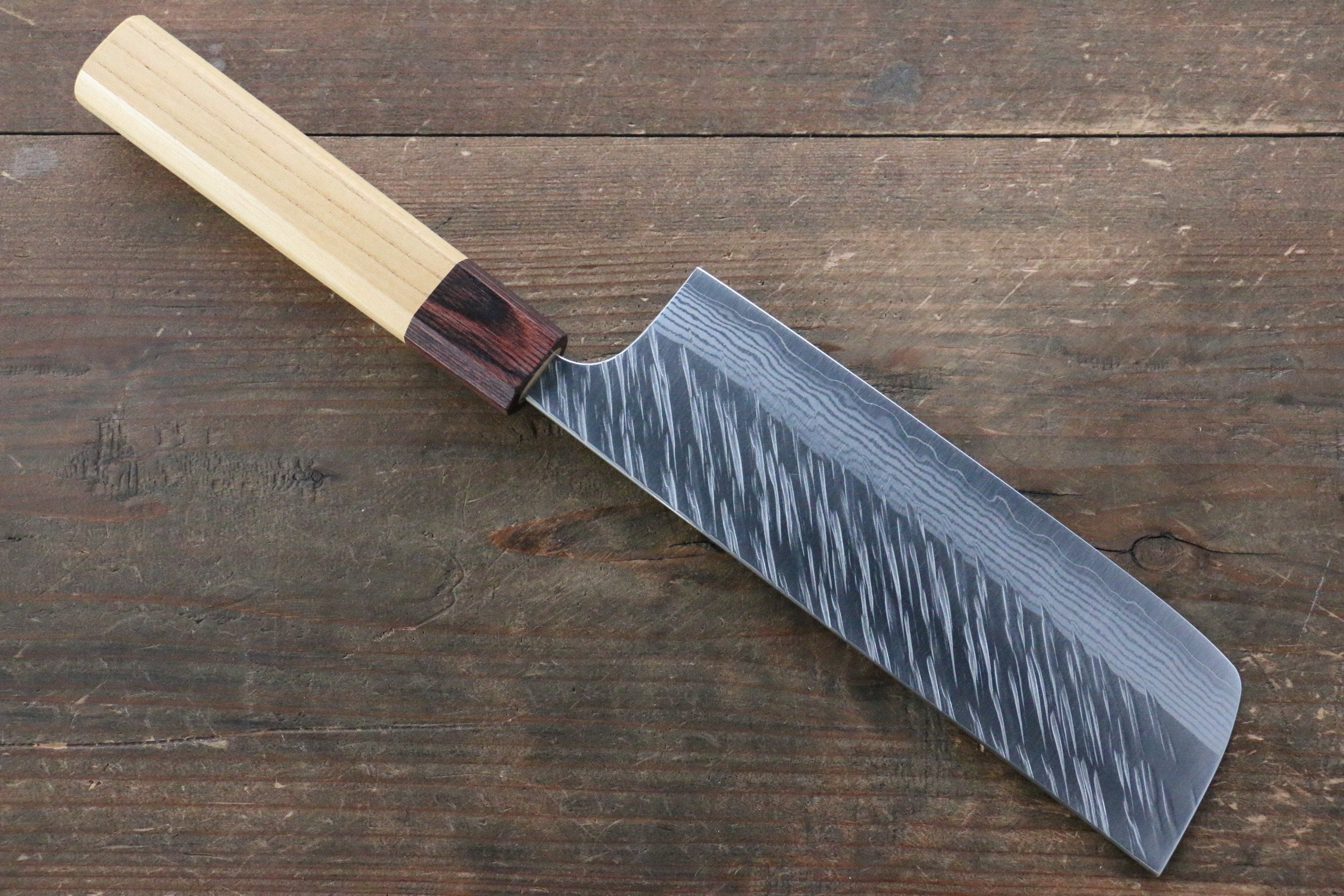 Yu Kurosaki Fujin VG10 Hammered Damascus Nakiri 165mm Keyaki Elm Handle - Seisuke Knife