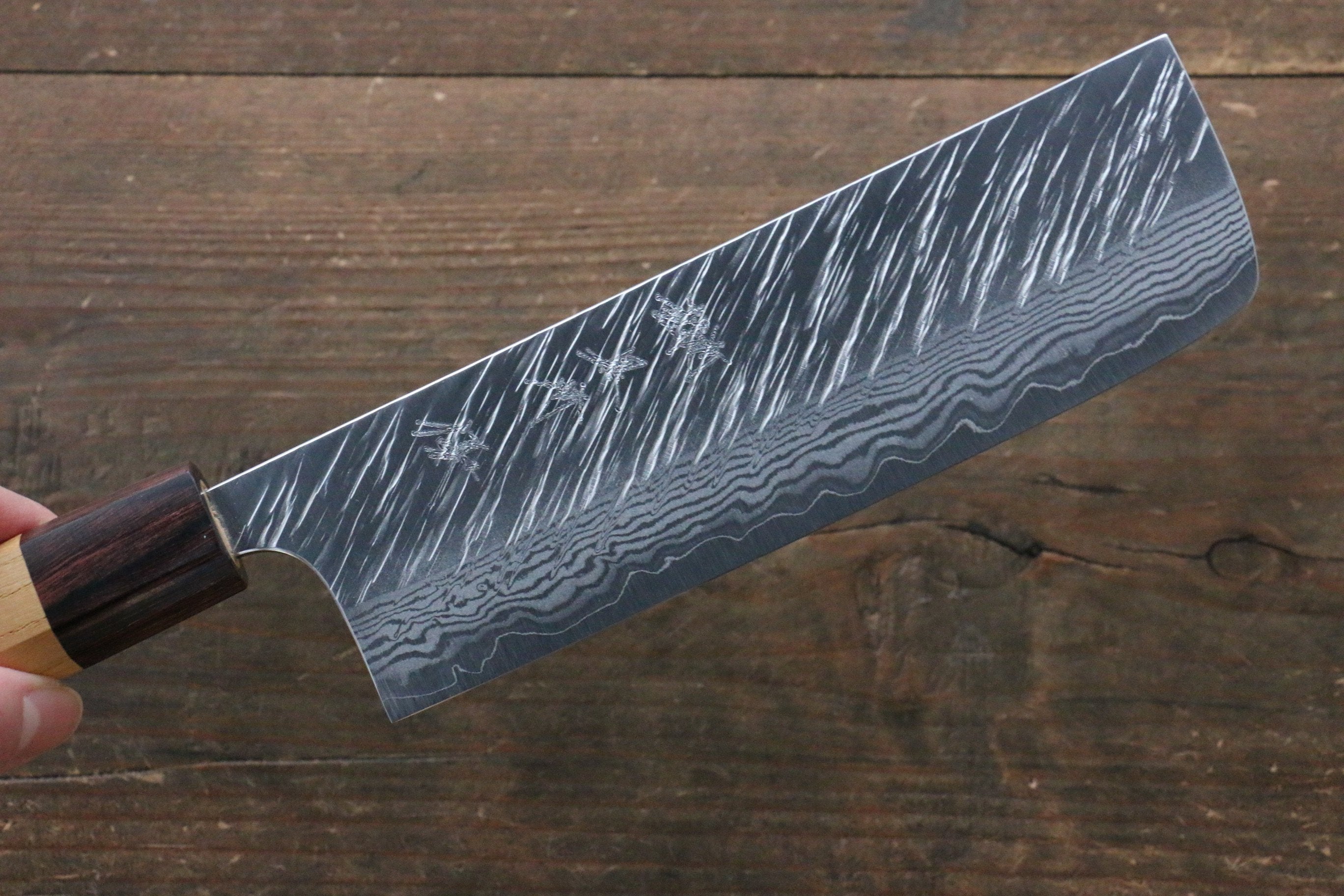Yu Kurosaki Fujin VG10 Hammered Damascus Nakiri 165mm Keyaki Elm Handle - Seisuke Knife