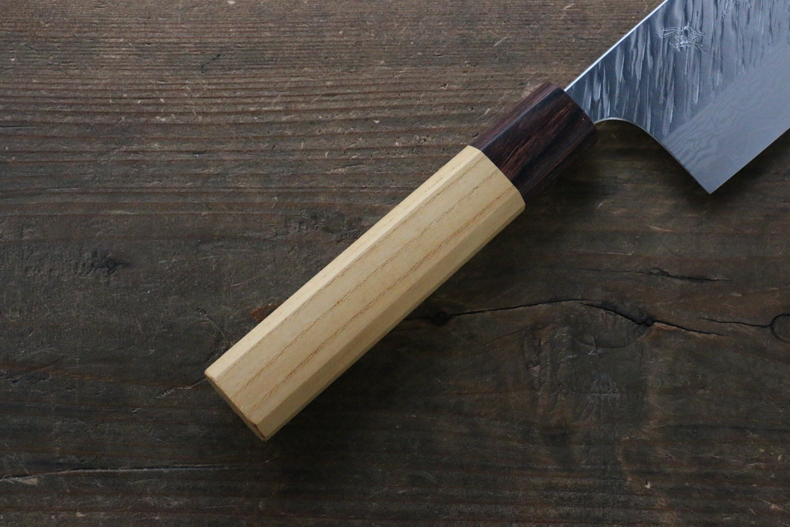 Yu Kurosaki Fujin VG10 Hammered Damascus Nakiri 165mm Keyaki Elm Handle - Seisuke Knife