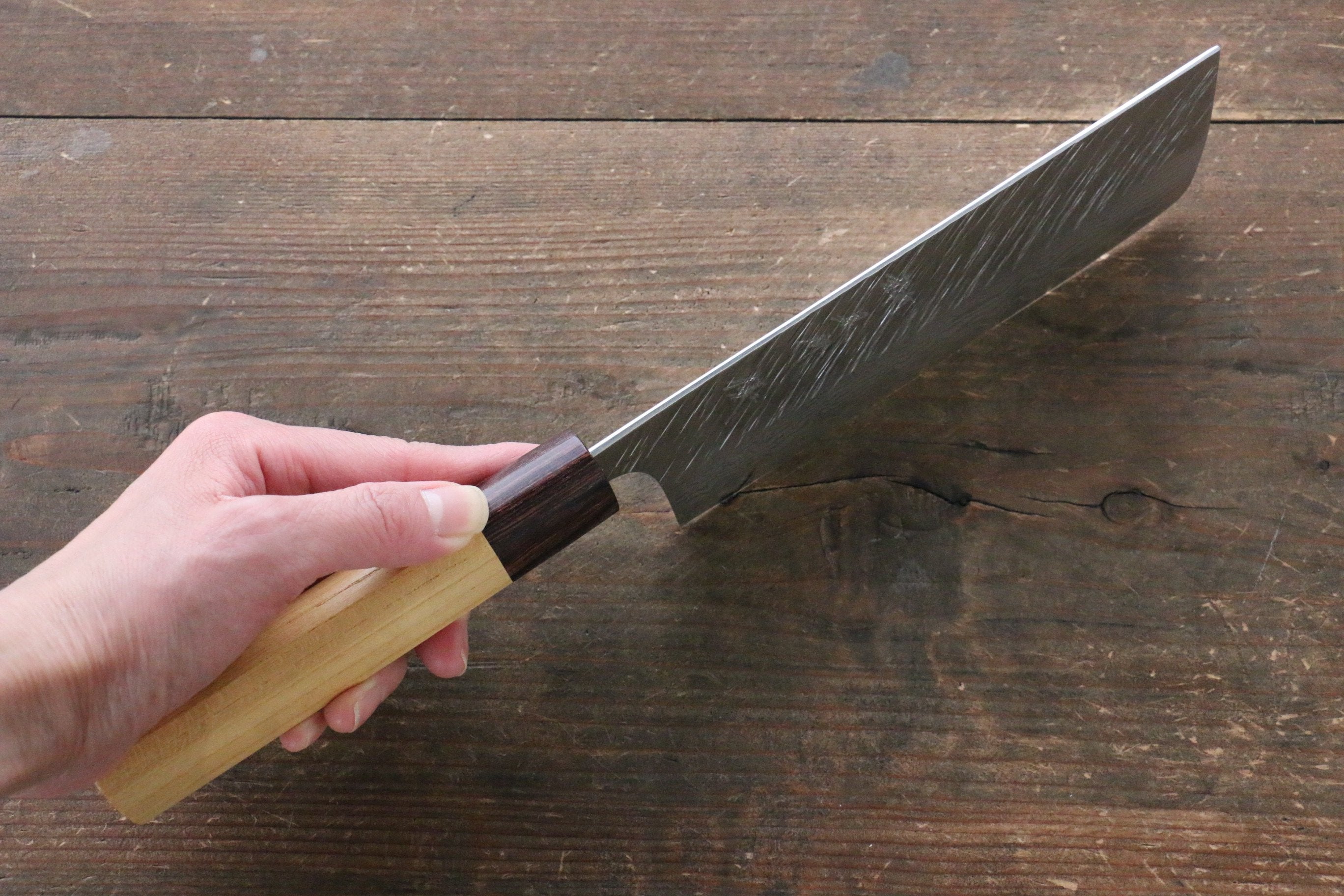 Yu Kurosaki Fujin VG10 Hammered Damascus Nakiri 165mm Keyaki Elm Handle - Seisuke Knife