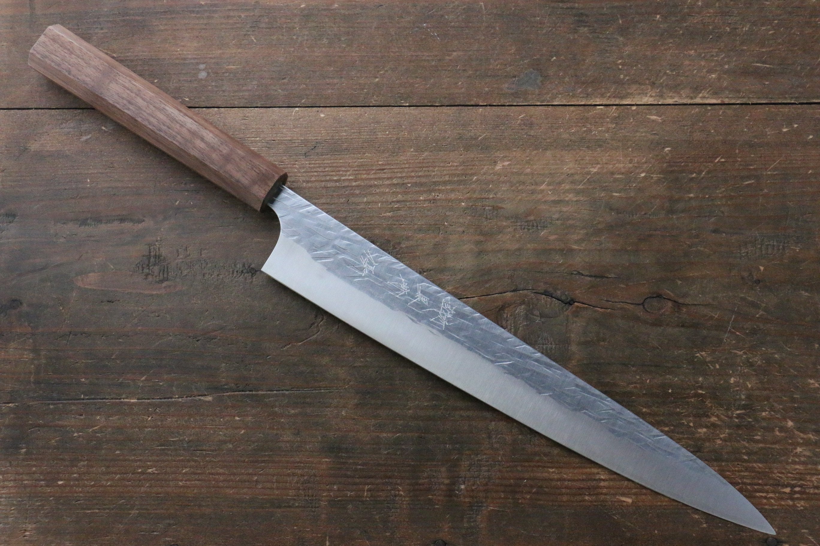 Yu Kurosaki Raijin Cobalt Special Steel Hammered Sujihiki 270mm Walnut Handle - Seisuke Knife