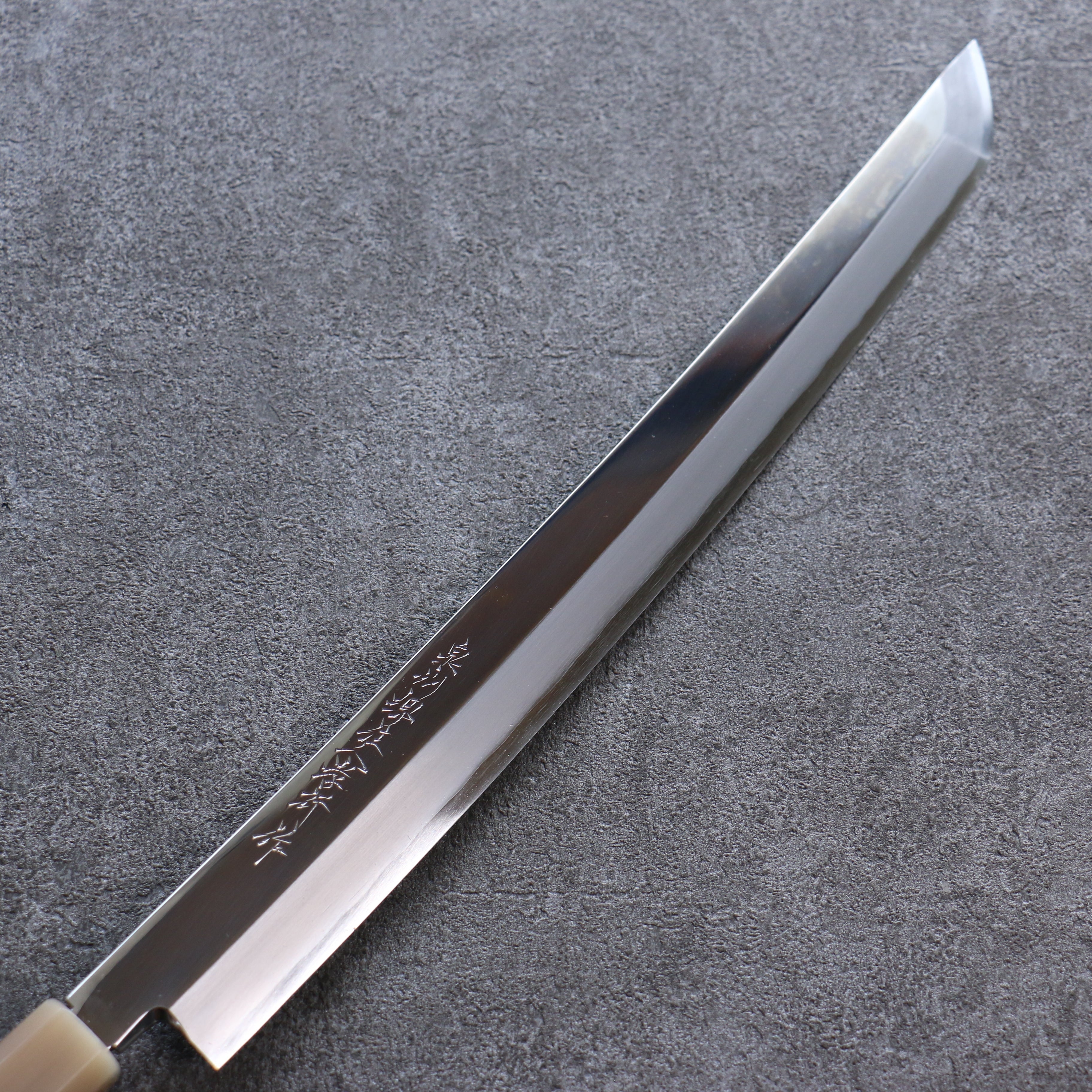 Sakai Takayuki Zangetsu Silver Steel No.3 Mirrored Finish Sakimaru Yanagiba 330mm Ebony Wood Handle with Sheath - Seisuke Knife