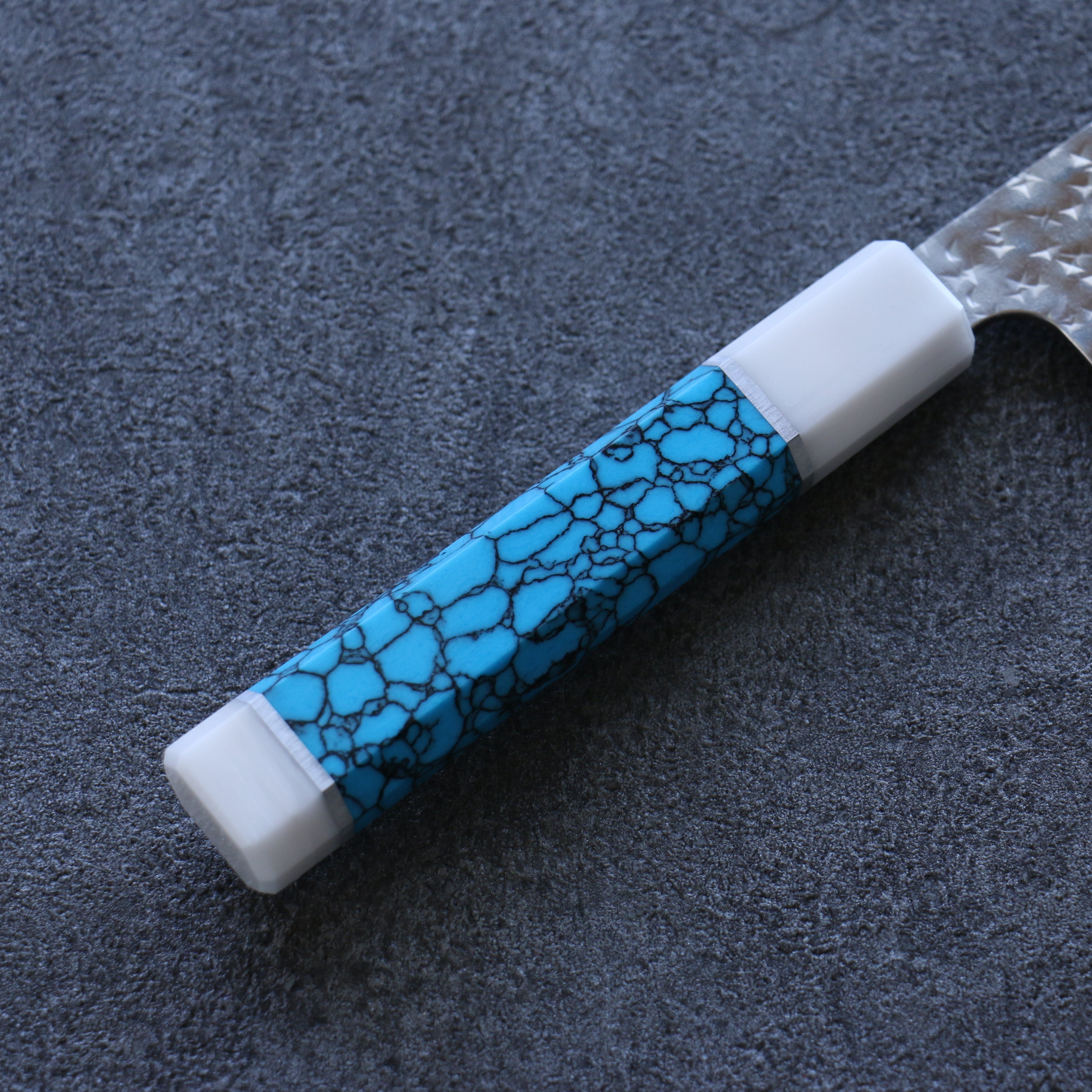 Yu Kurosaki Senko SG2 Hammered Small Santoku 150mm Turquoise(With Double White Ring) Handle - Seisuke Knife