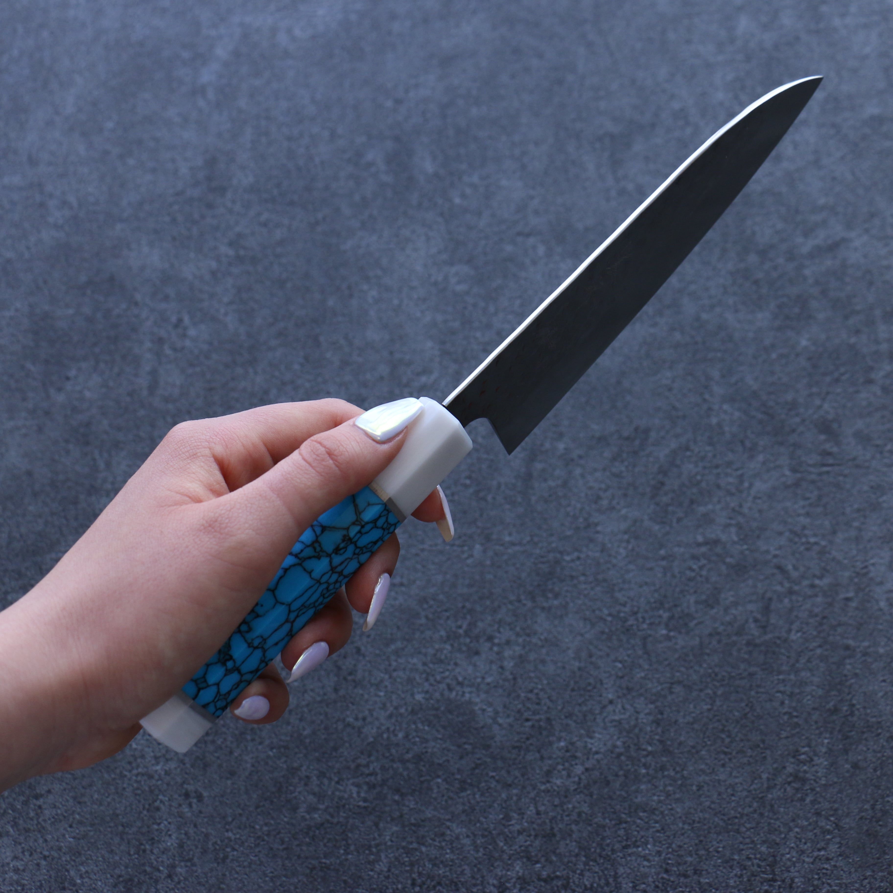 Yu Kurosaki Senko SG2 Hammered Small Santoku 150mm Turquoise(With Double White Ring) Handle - Seisuke Knife