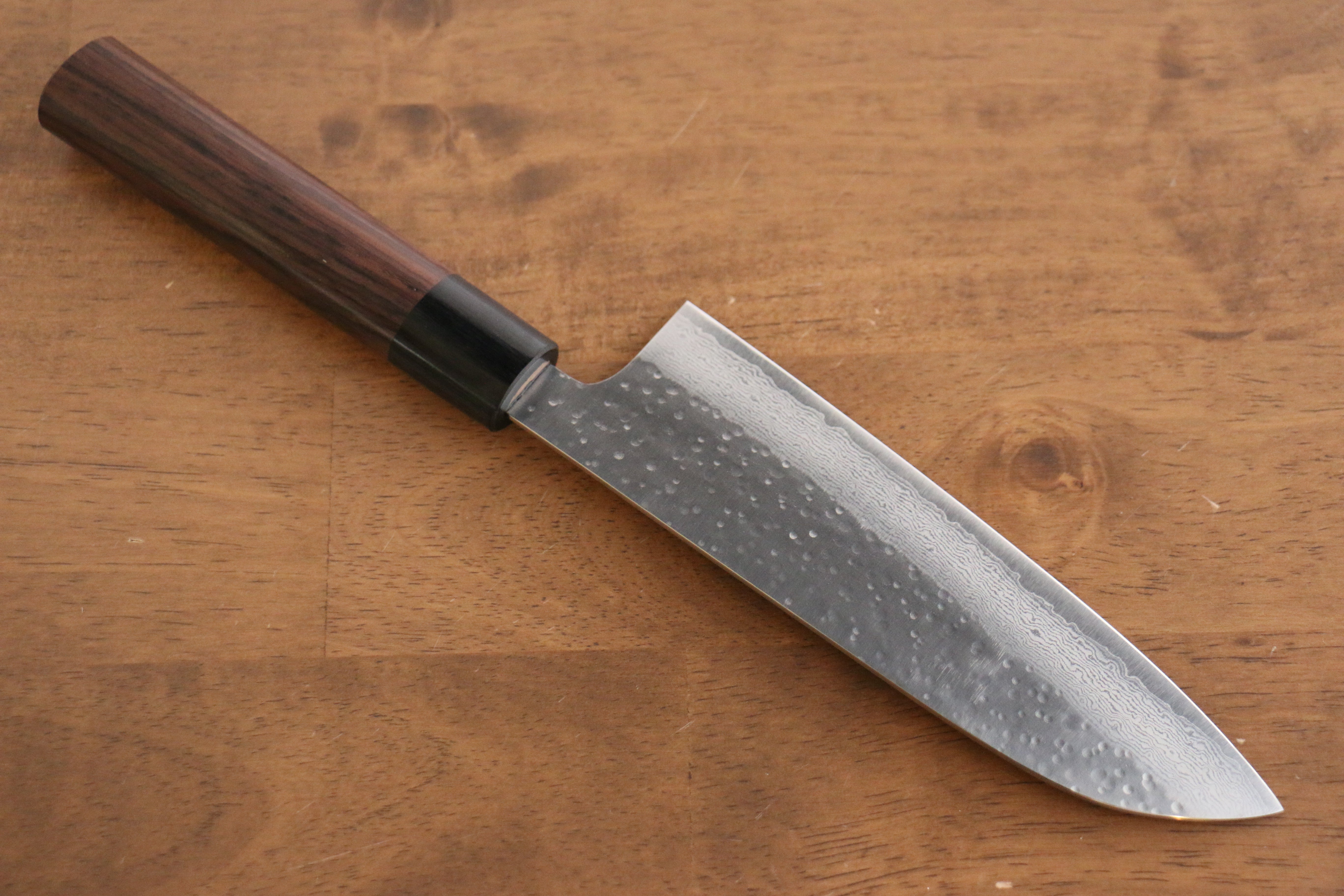 Makoto Kurosaki VG10 Hammered(Maru) Damascus Santoku 165mm Shitan Handle - Seisuke Knife