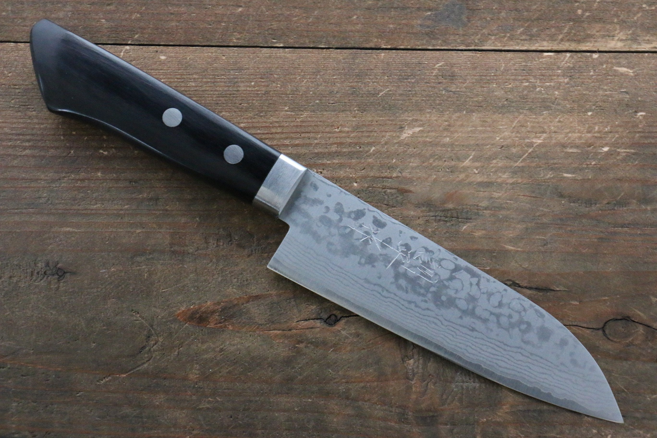 Kunihira Sairyu VG10 Damascus Small Santoku 135mm Black Pakka wood Handle - Seisuke Knife