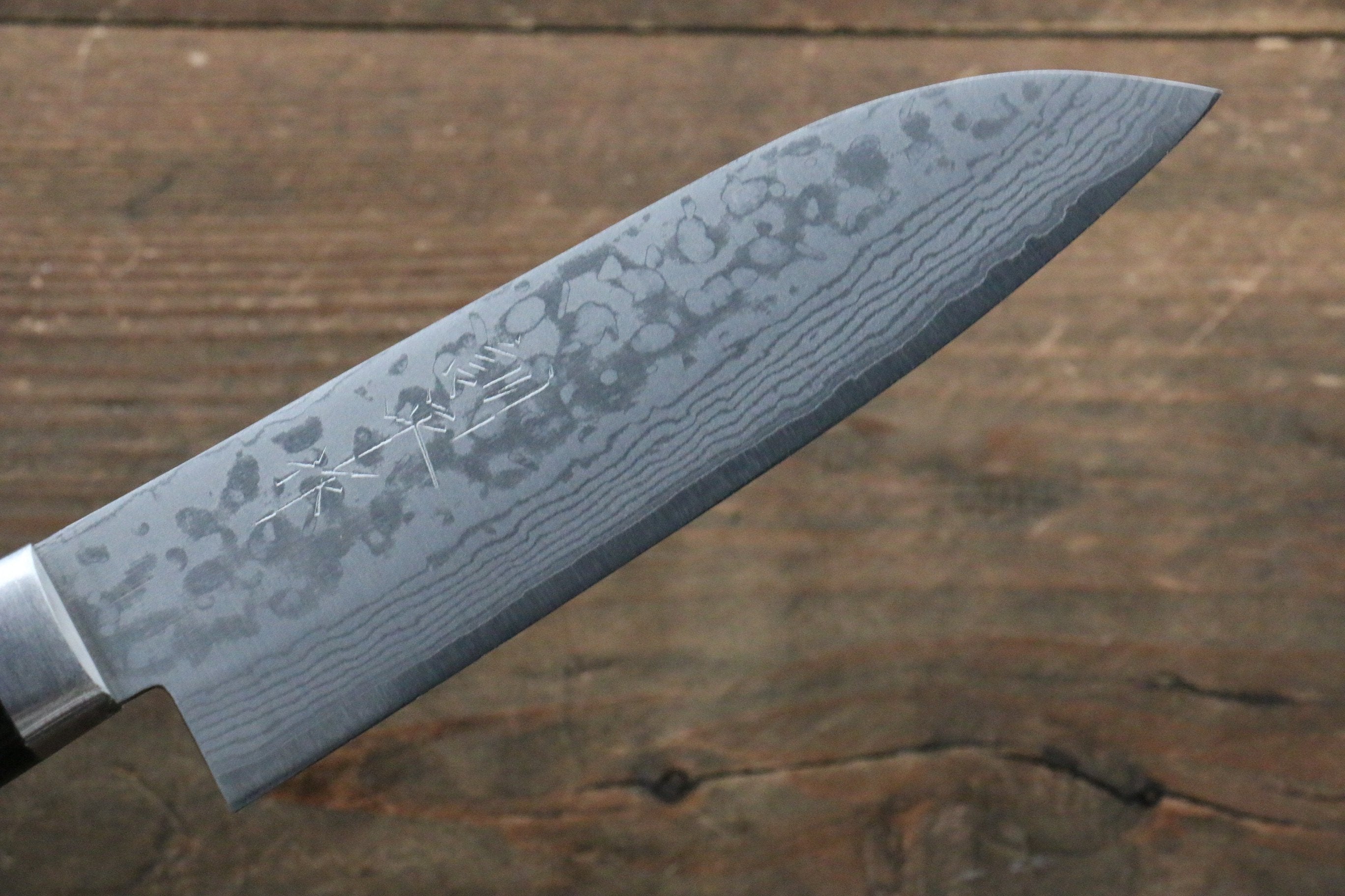 Kunihira Sairyu VG10 Damascus Small Santoku 135mm Black Pakka wood Handle - Seisuke Knife