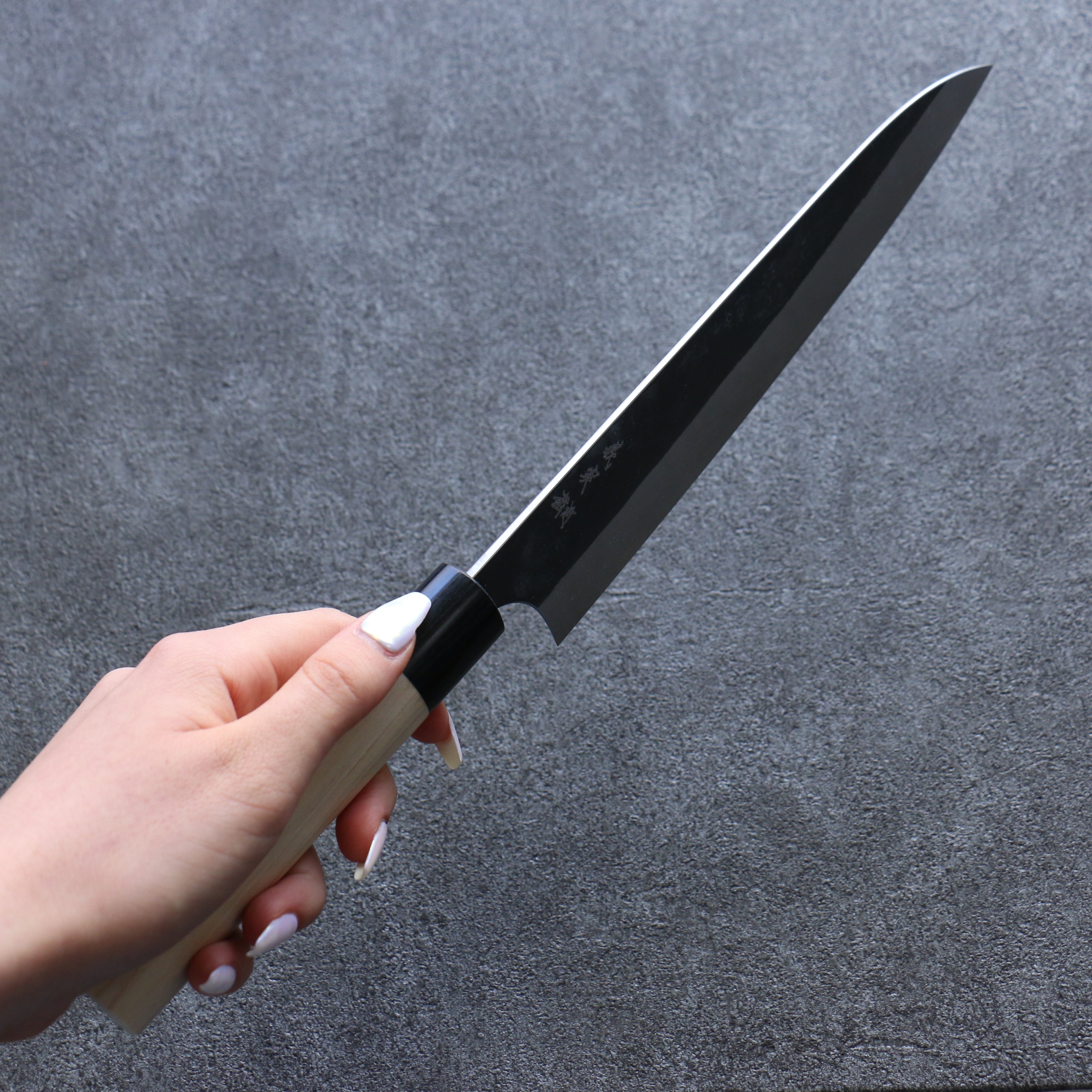 Yoshimi Kato White Steel Black Gyuto 210mm Magnolia Handle - Seisuke Knife
