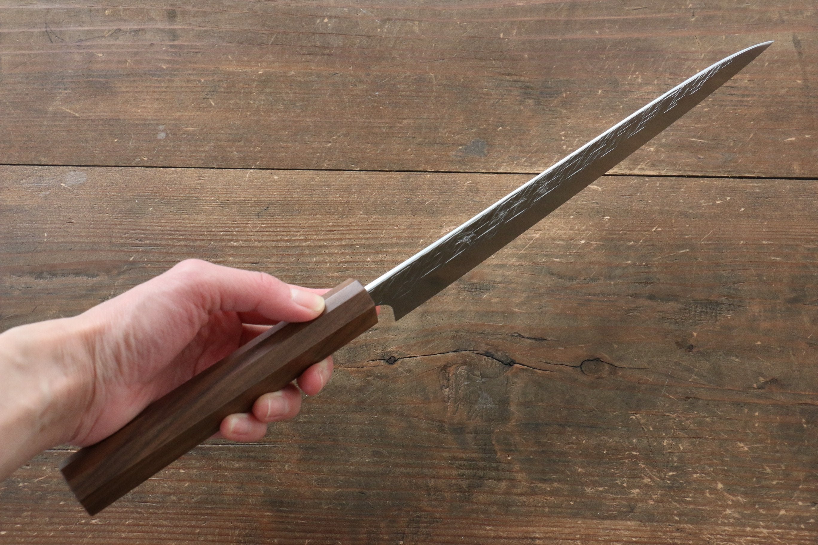 Yu Kurosaki Raijin Cobalt Special Steel Hammered Sujihiki 240mm Walnut Handle - Seisuke Knife