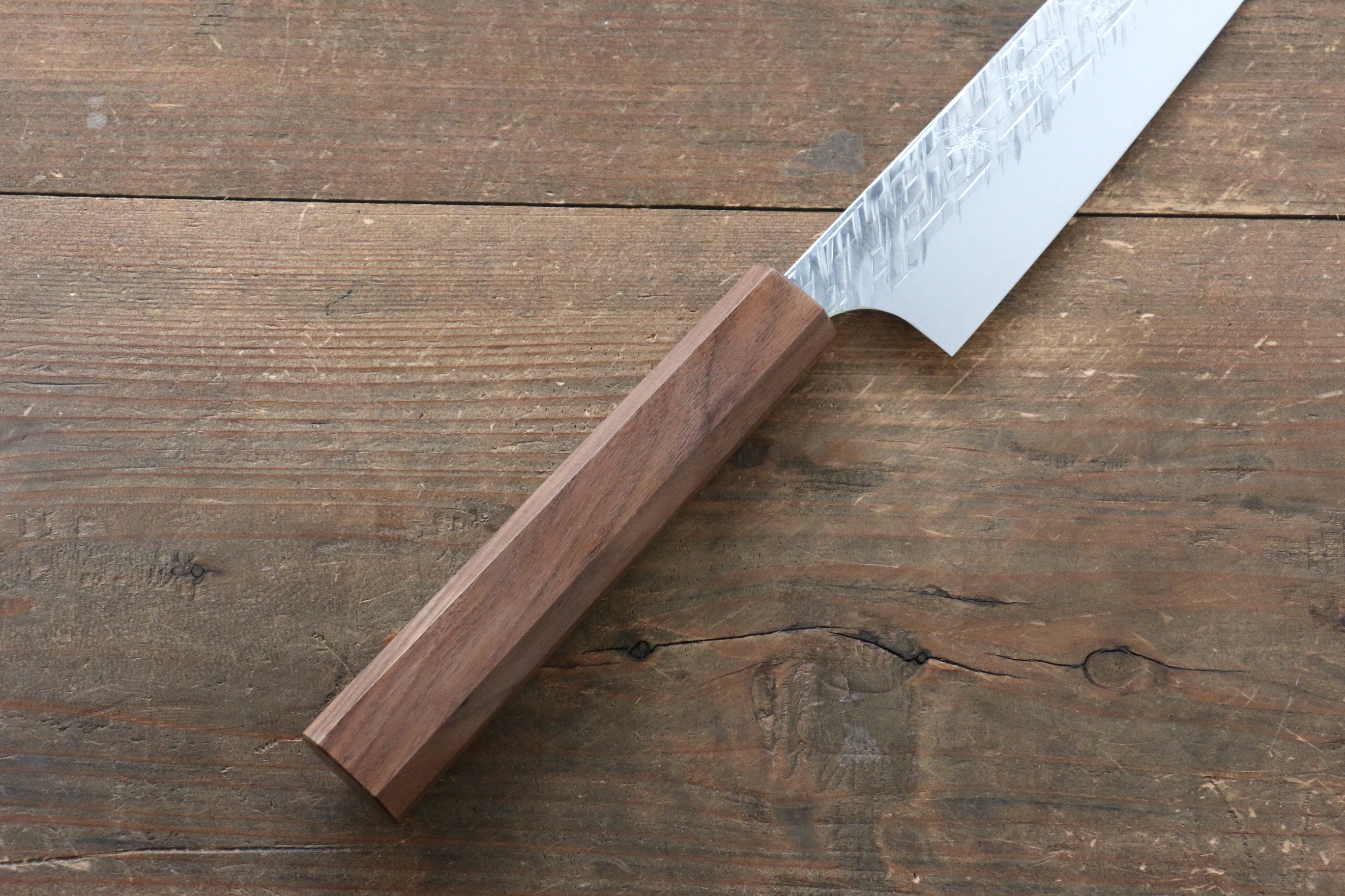 Yu Kurosaki Raijin Cobalt Special Steel Hammered Sujihiki 240mm Walnut Handle - Seisuke Knife