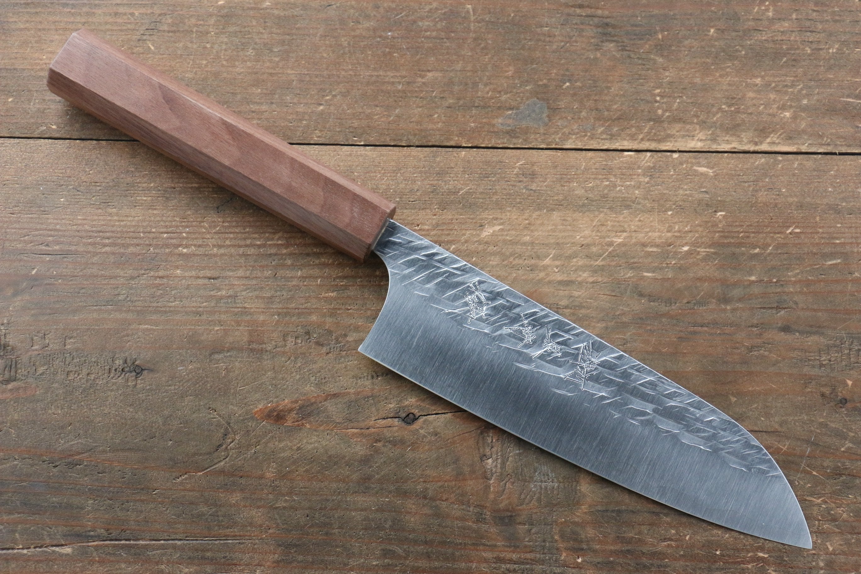 Yu Kurosaki Raijin Cobalt Special Steel Hammered santoku 165mm Walnut Handle - Seisuke Knife