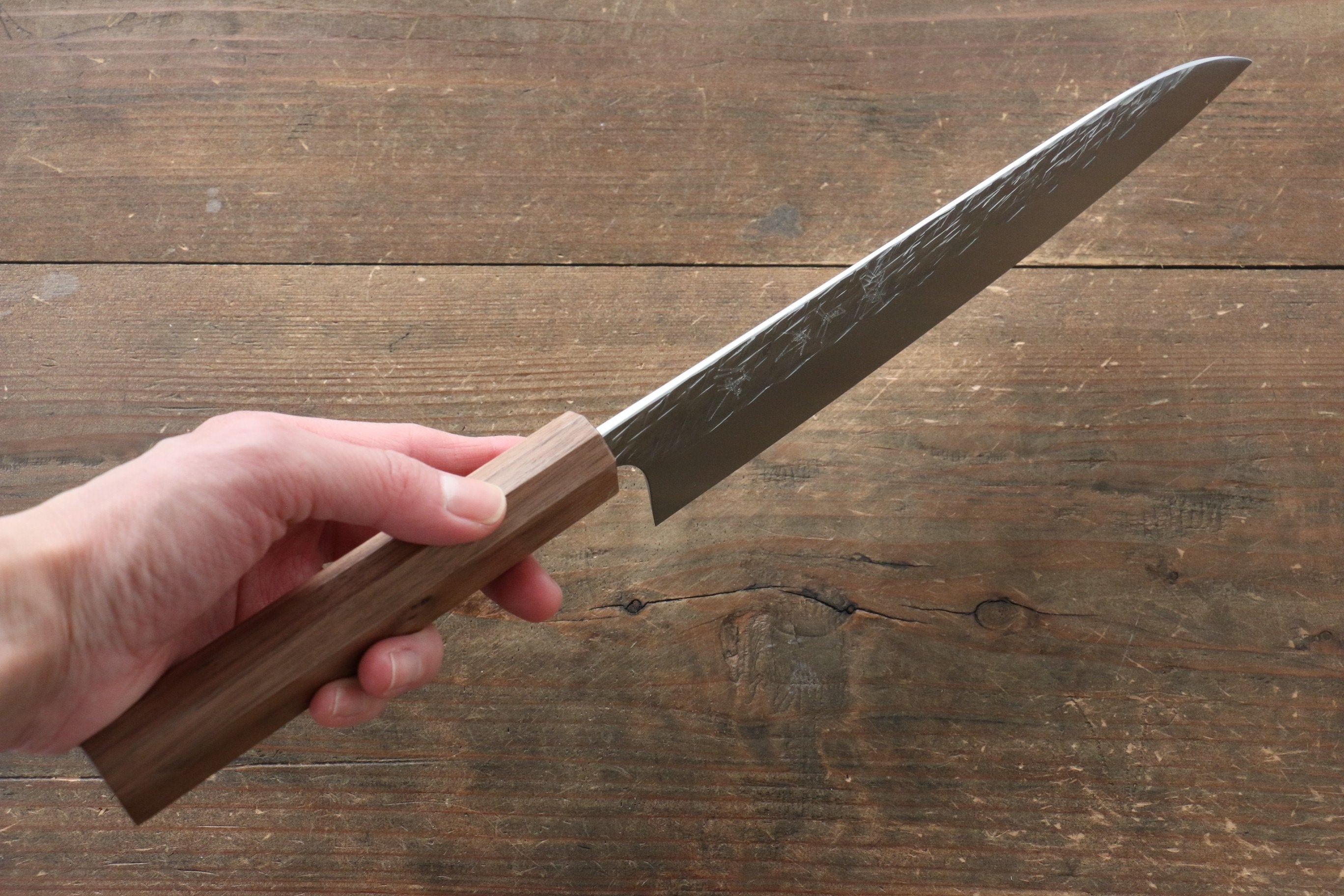 Yu Kurosaki Raijin Cobalt Special Steel Hammered Gyuto 210mm Walnut Handle - Seisuke Knife