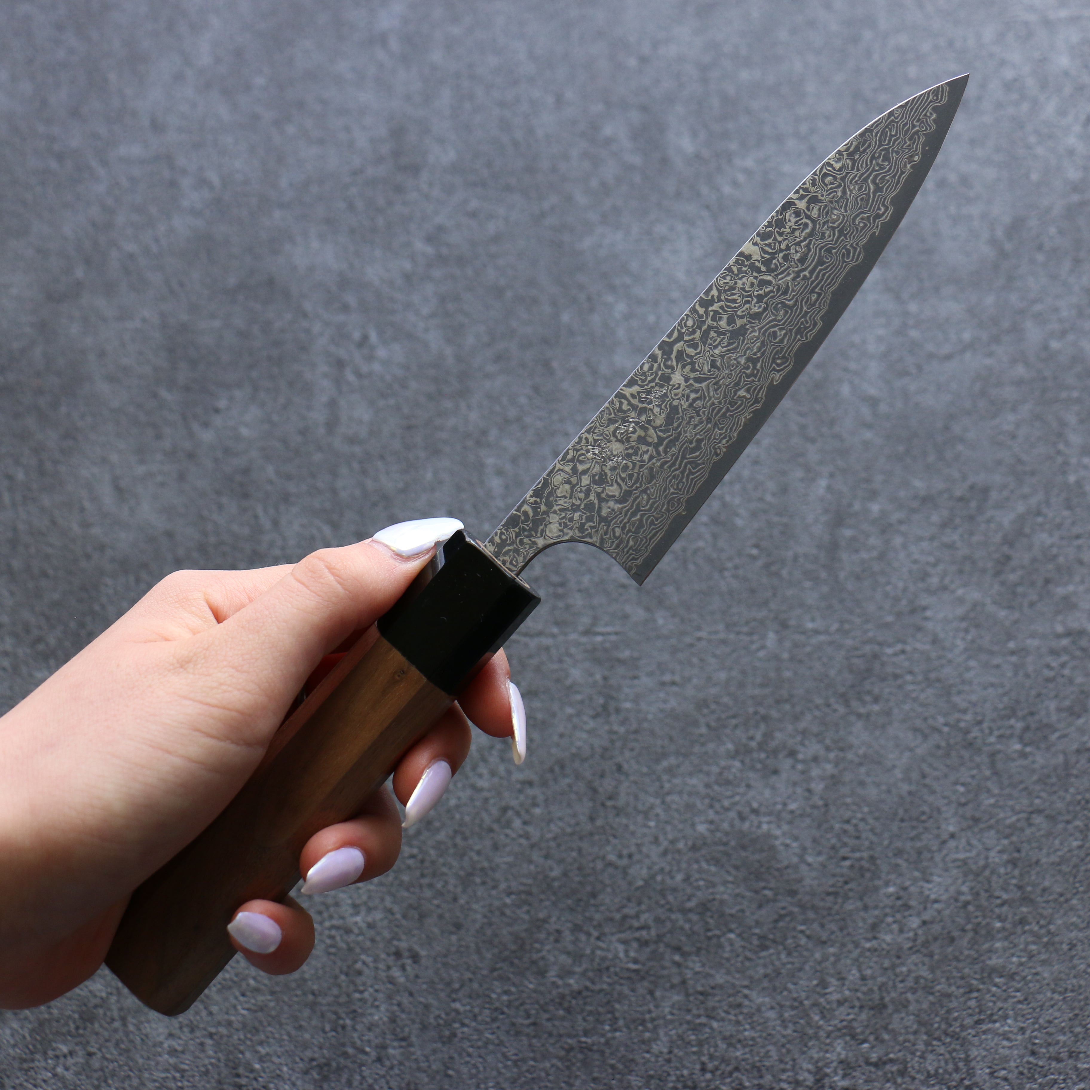 Yoshimi Kato VG10 Damascus Petty-Utility 120mm Walnut Handle - Seisuke Knife
