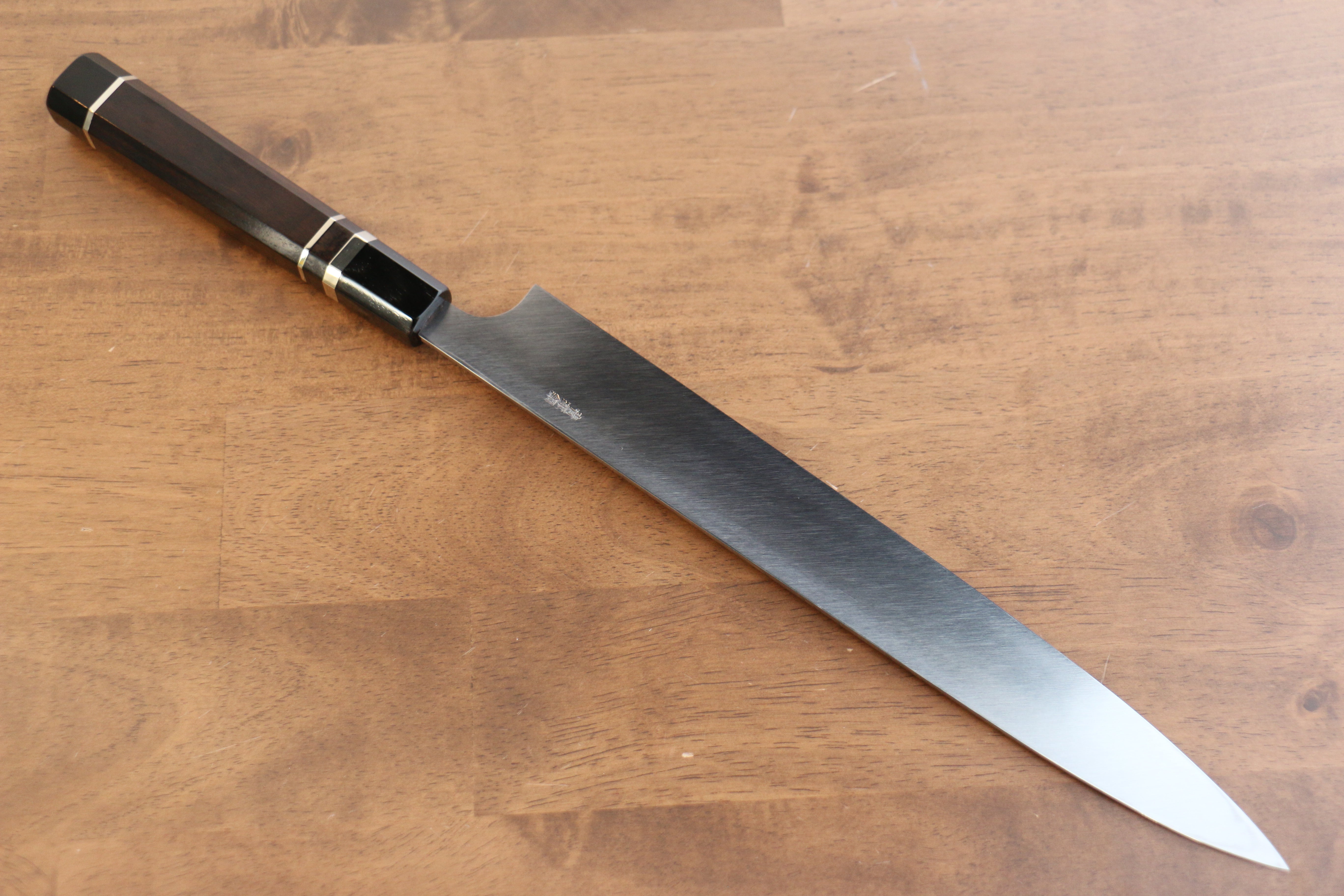 Yu Kurosaki Blue Steel No.2 Mirrored Finish Yanagiba 300mm Ebony with Double Water Buffalo Ring Handle - Seisuke Knife